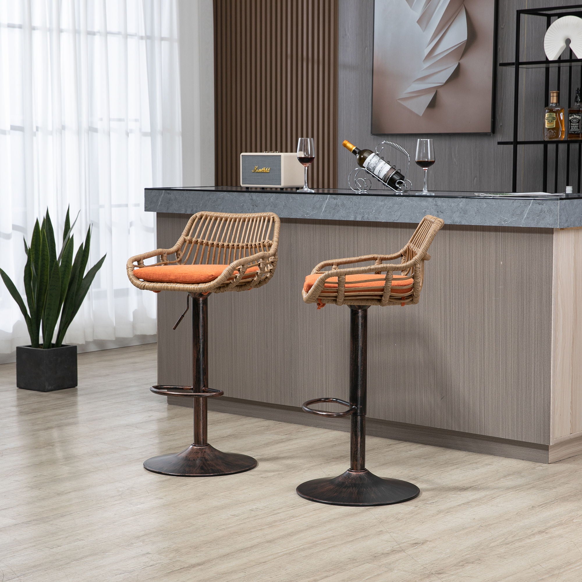 Modern Swivel Bar Stools Adjustable Counter Chairs With Footrest (Set of 2)
