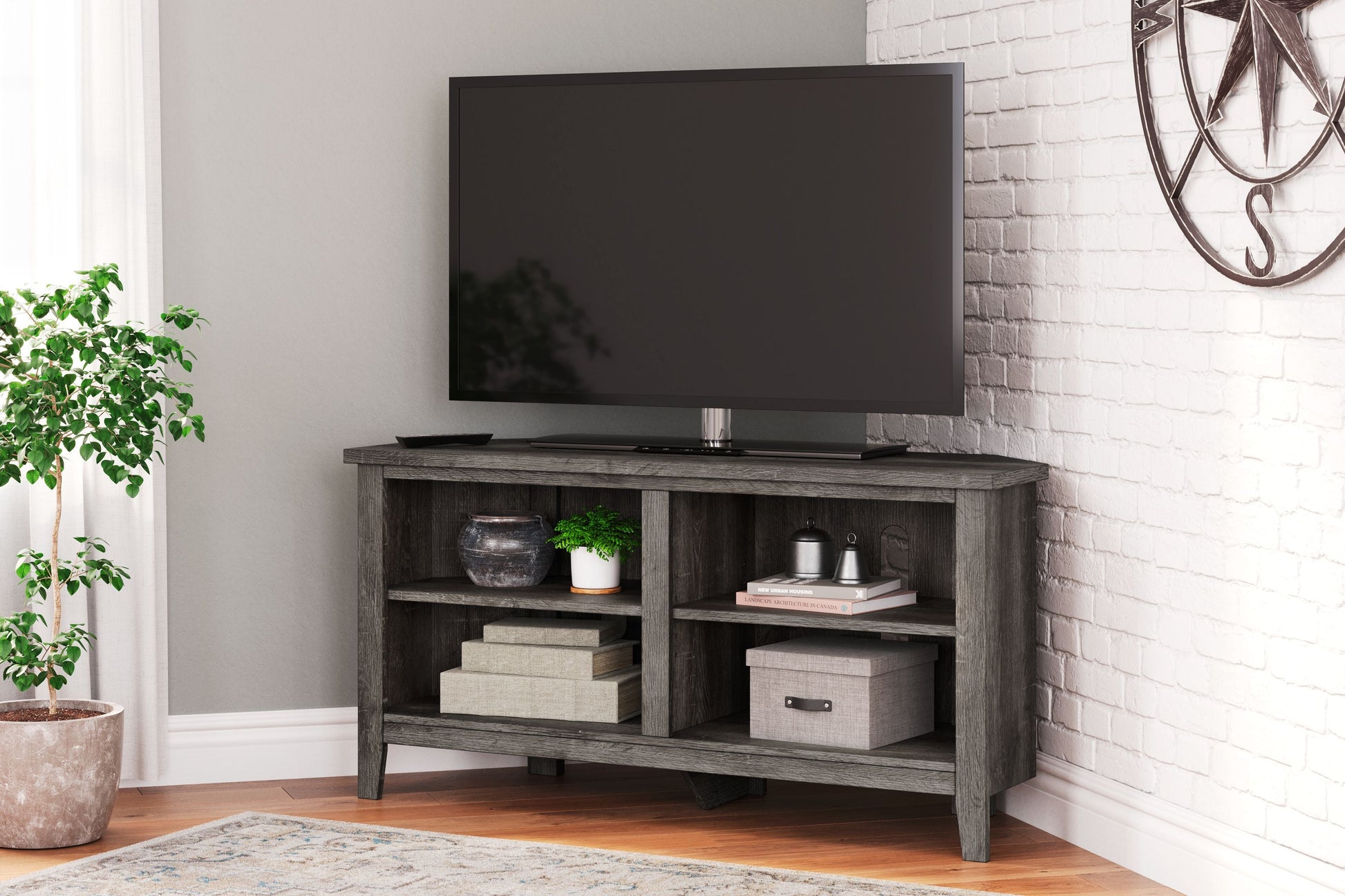 Signature Design by Ashley® Arlenbry - Gray - Small Corner TV Stand | Meri Furniture