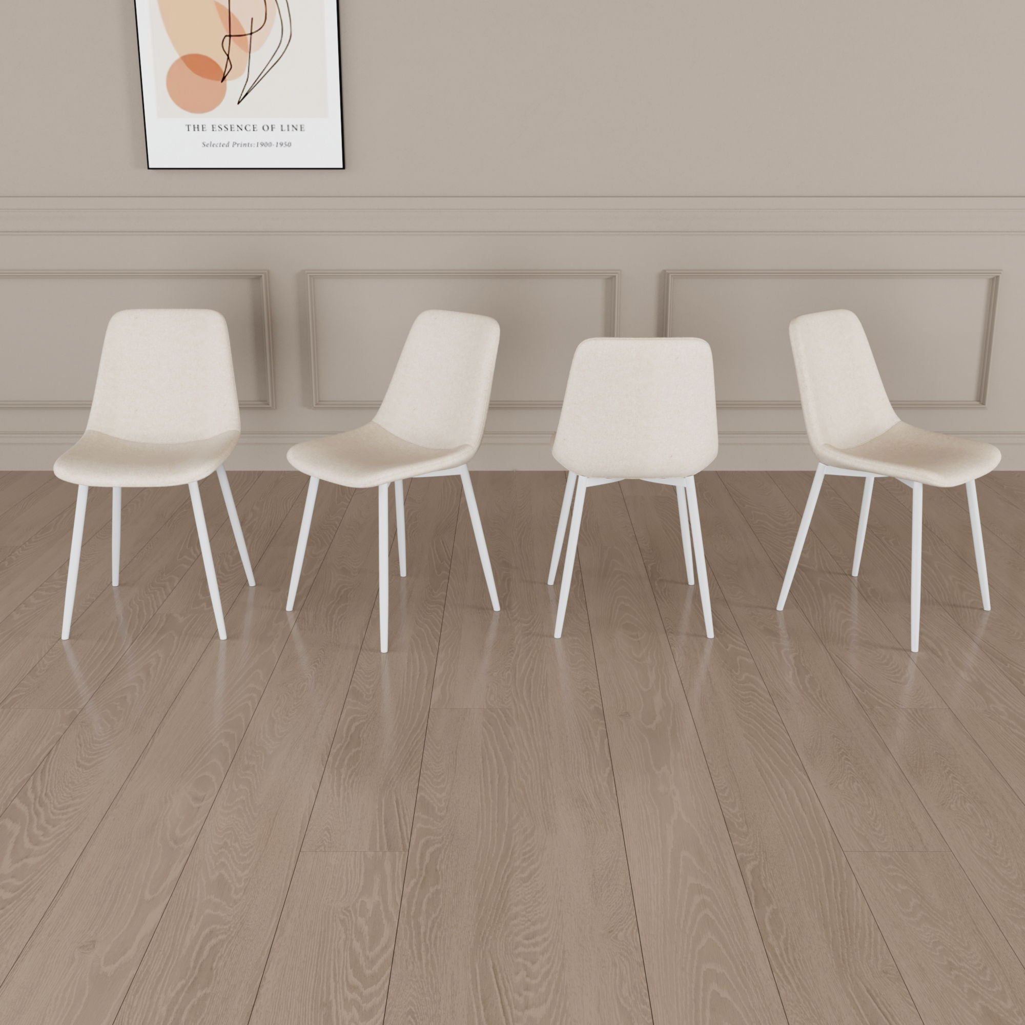 Modern Kitchen Dining Chairs (Set of 4) With Linen Padding And Sturdy Metal Legs - Beige