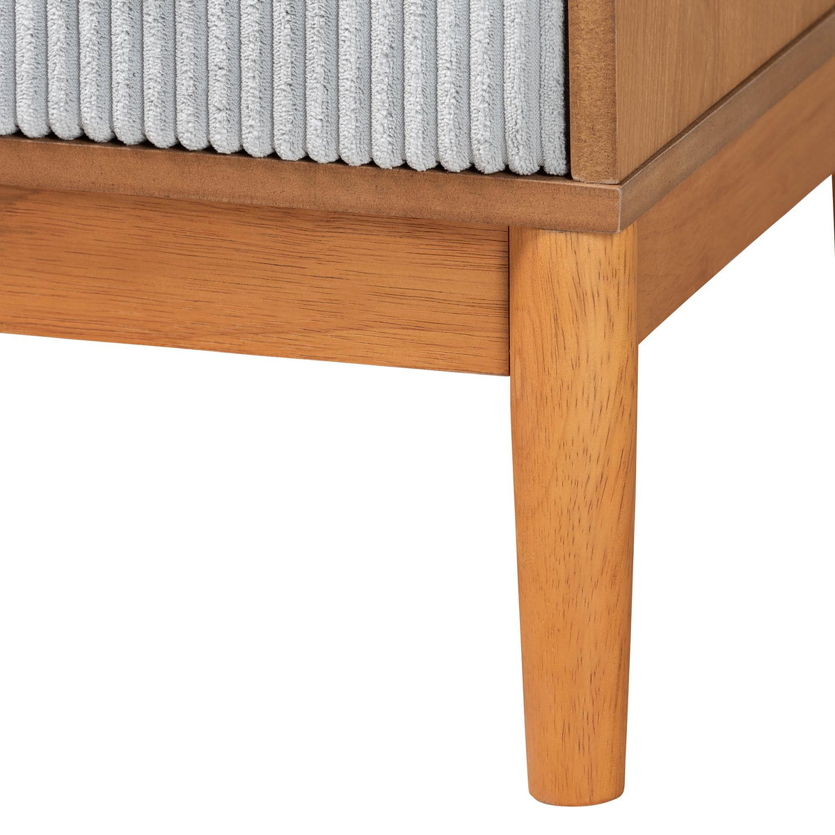Taylin Mid-Century Grey Corduroy and Oak Brown Wood 4-Drawer Chest