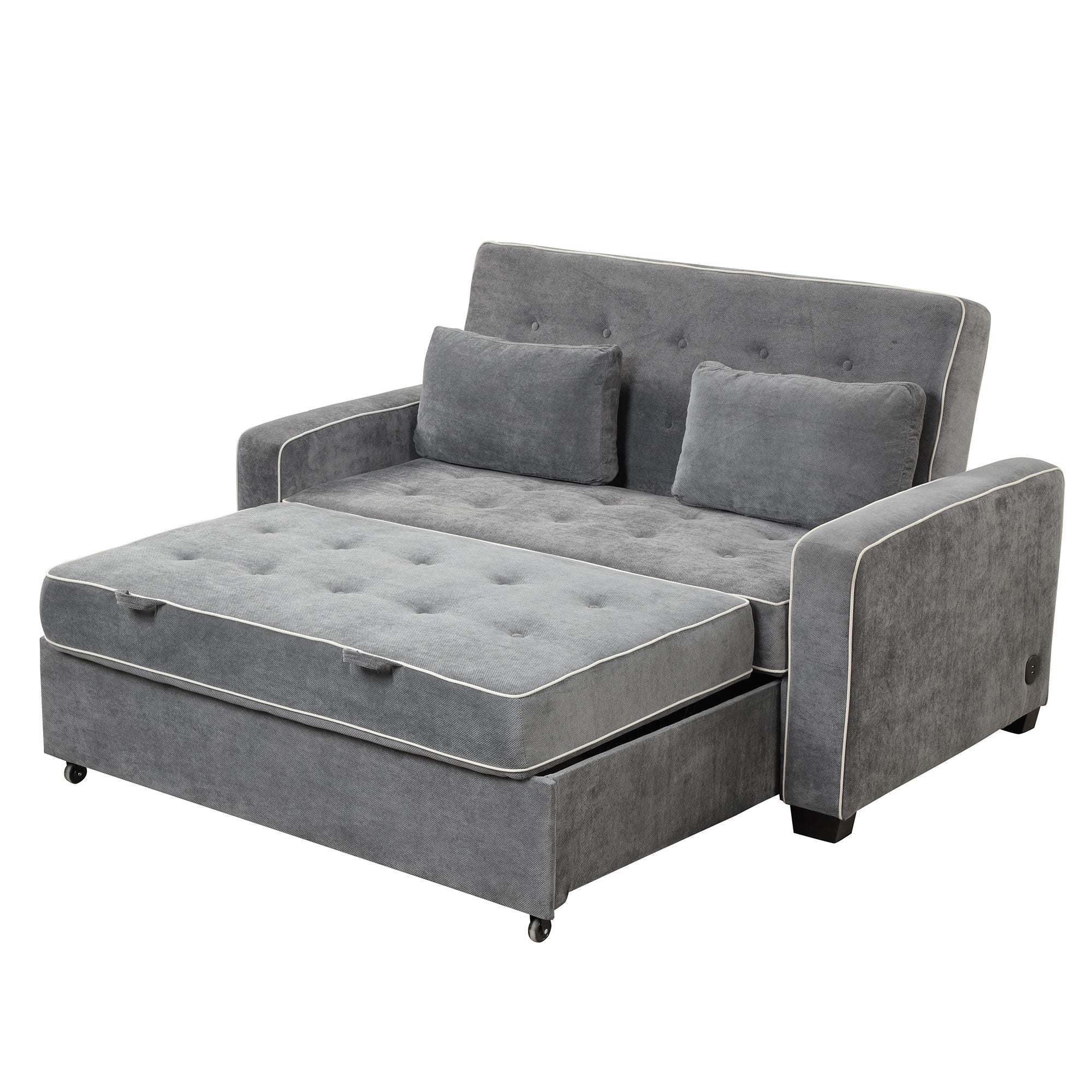 Upholstered Sleeper Bed Sofa With Dual USB Charging, Adjustable Backrest