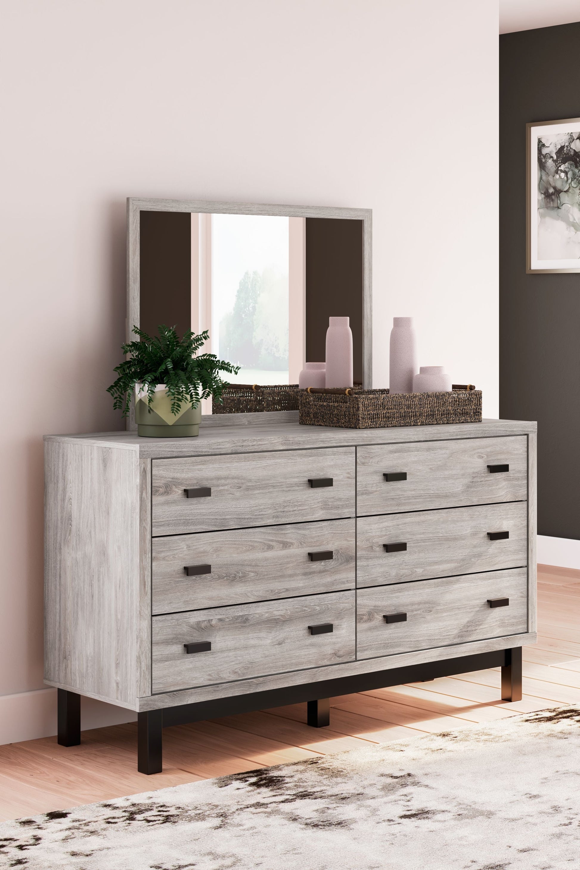 Signature Design by Ashley® Vessalli - Gray - Dresser And Mirror | Meri Furniture