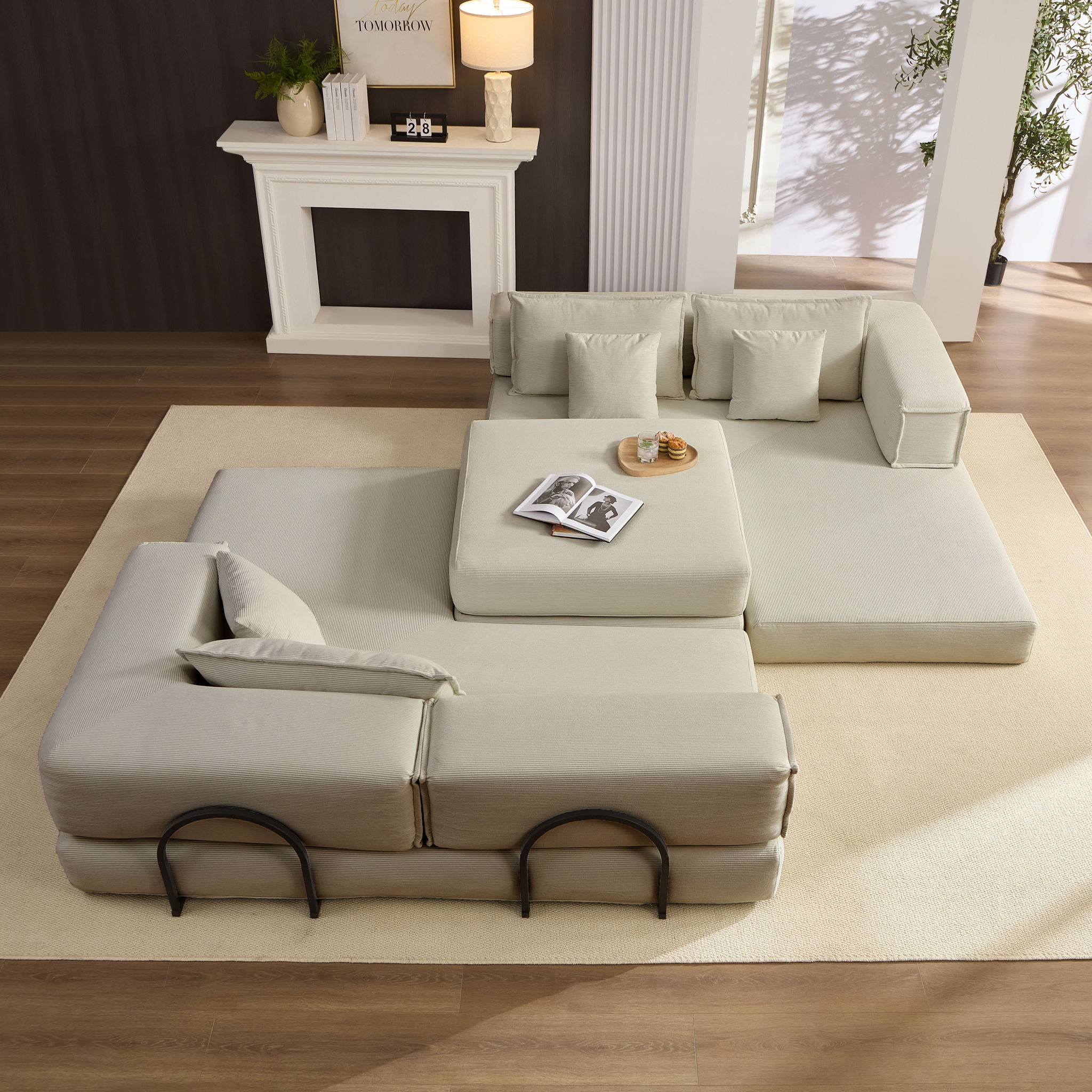 Modular L Shaped Floor Living Room Sofa Set With 6 Pillows