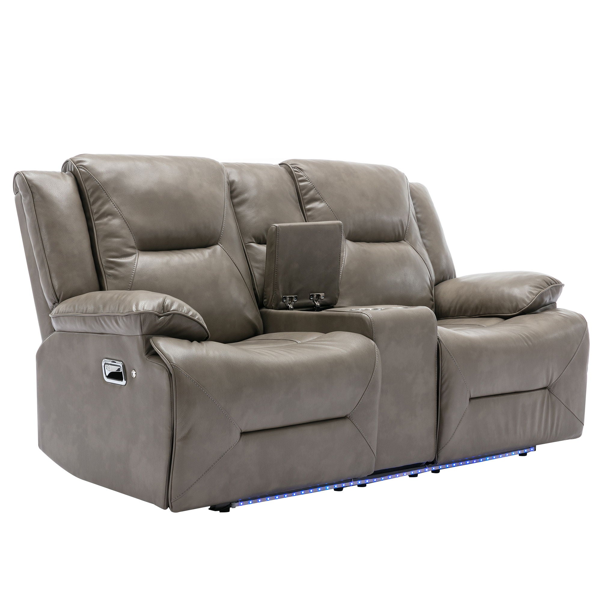 2 Seater Home Theater Recliner Manual Recliner Chair With A LED Light Strip Two Cup Holders And A Storage Box For Living Room