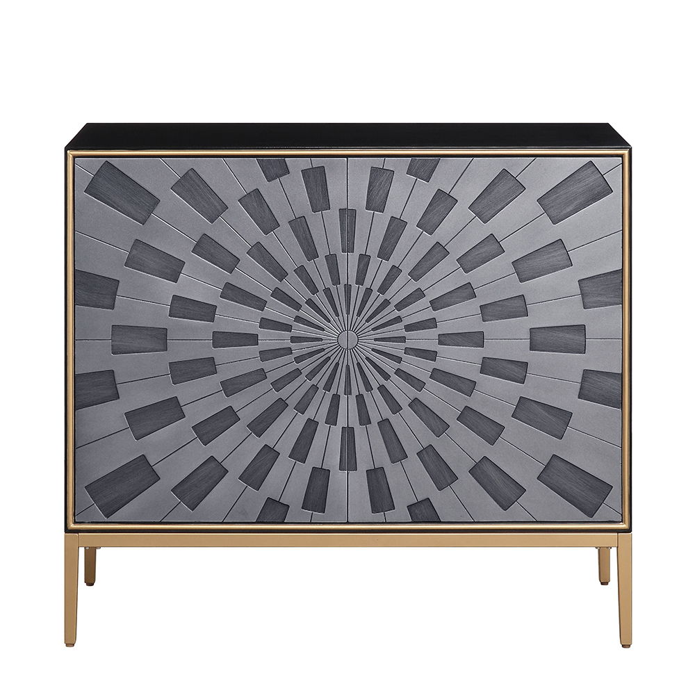 Quilla - Console Cabinet - Black, Gray & Brass