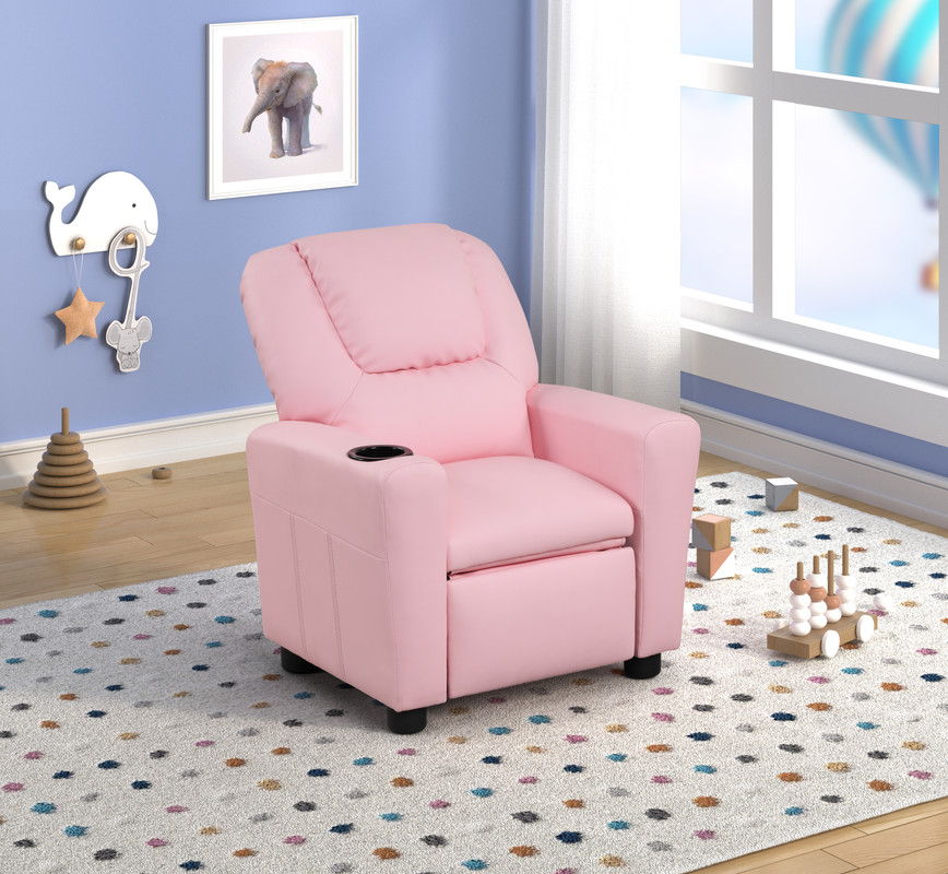 Marisa 23"W Pink PU Leather Kids Recliner Chair with Cupholder
