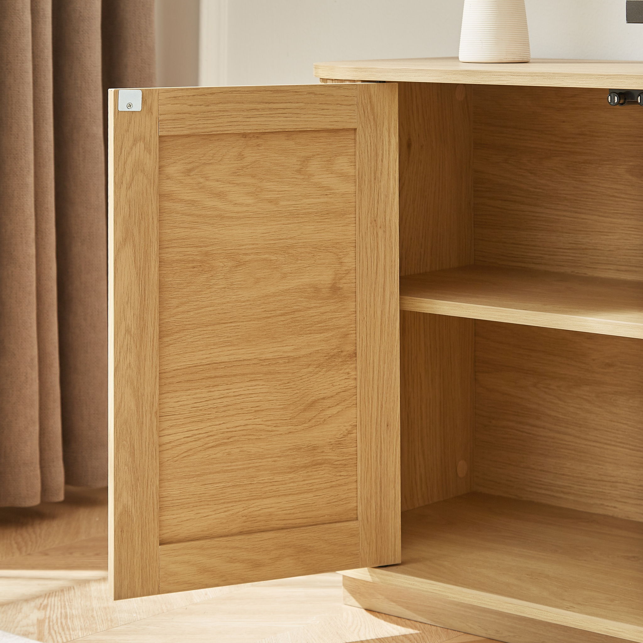 Modern Wavy TV Stand Rounded Sideboard With Storage Cabinet