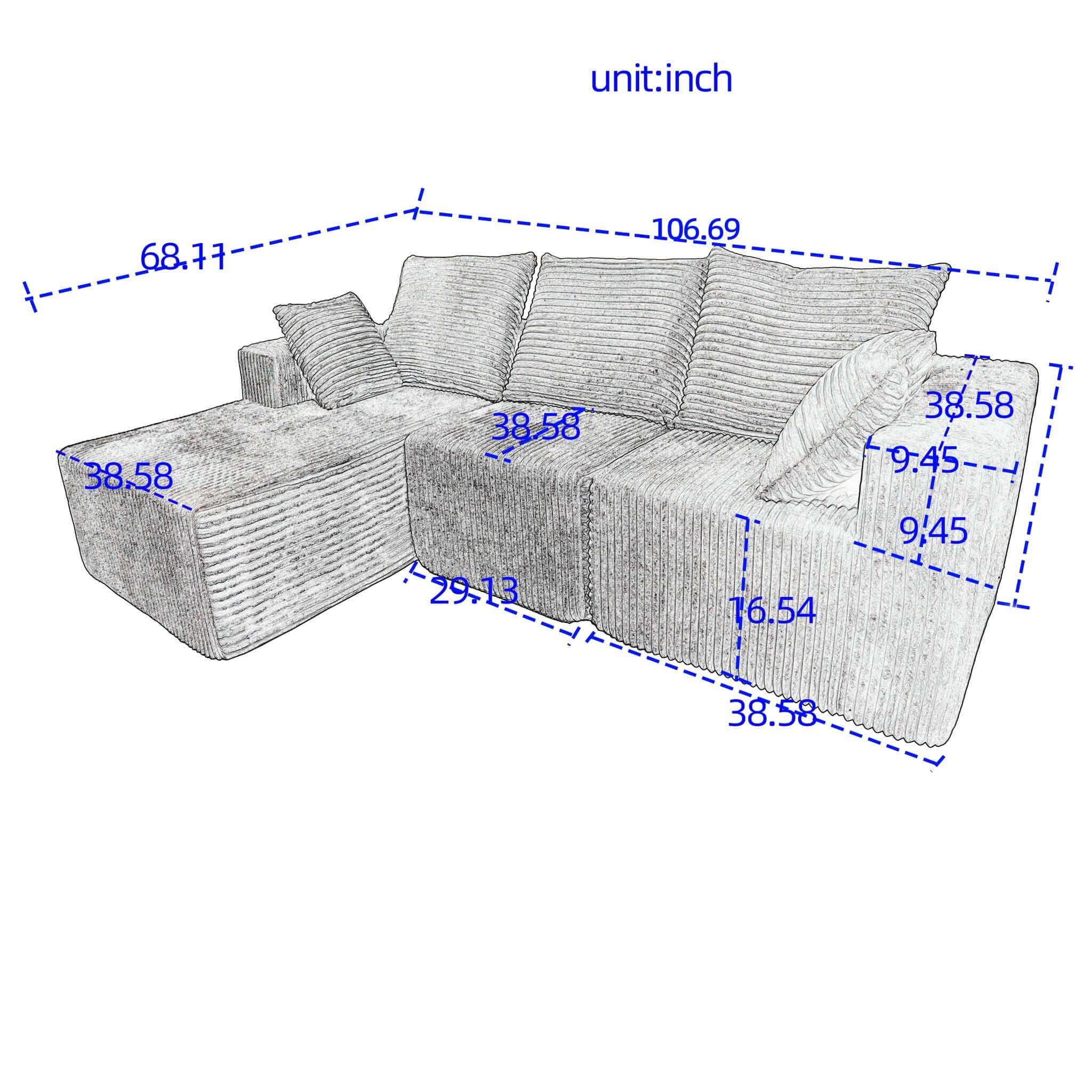 Corner Combination Sofa Sectional Couch With Soft Plush Fabric