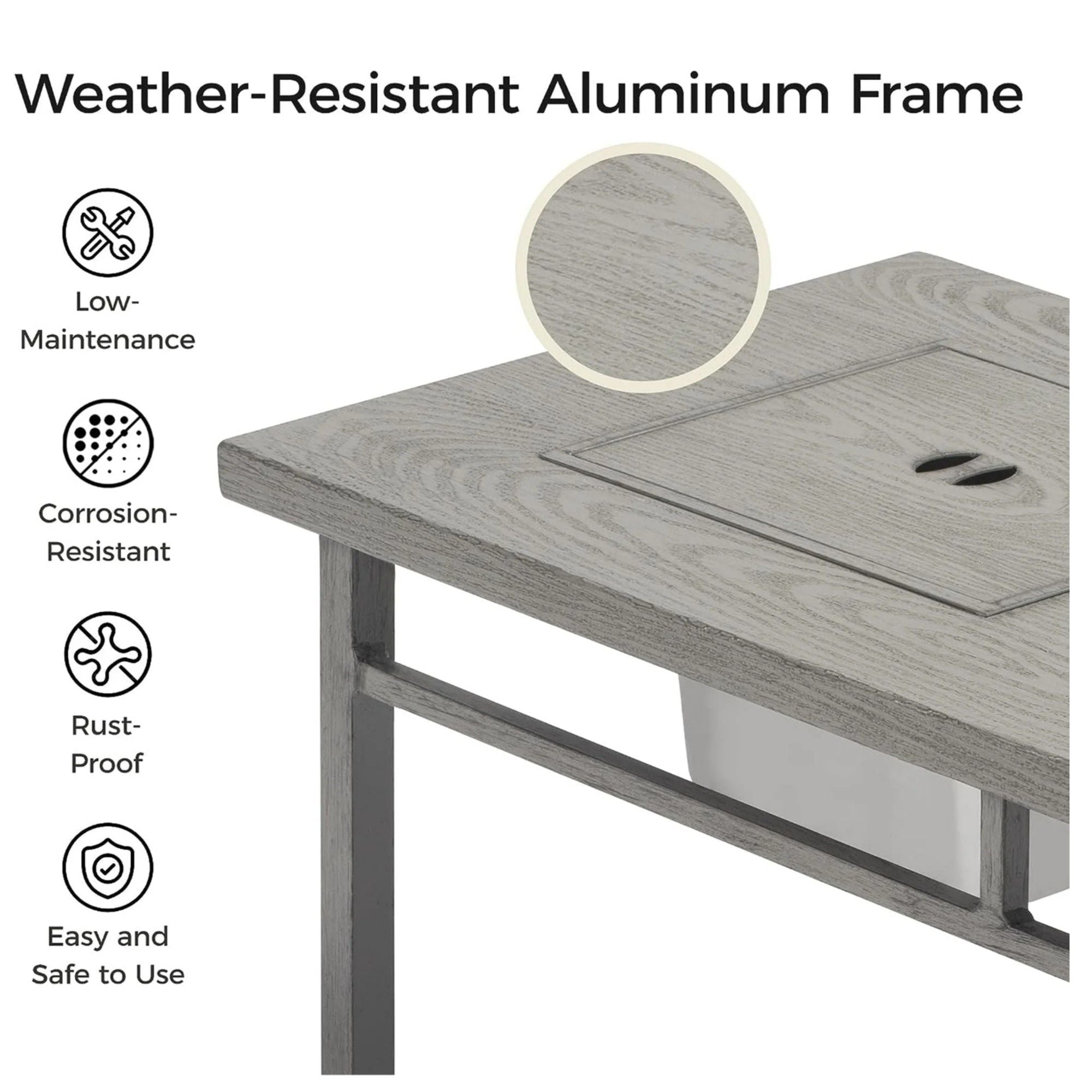 3 In 1 Outdoor Propane Fire Pit Table 50, 000 BTU With Ice Bucket - Gray