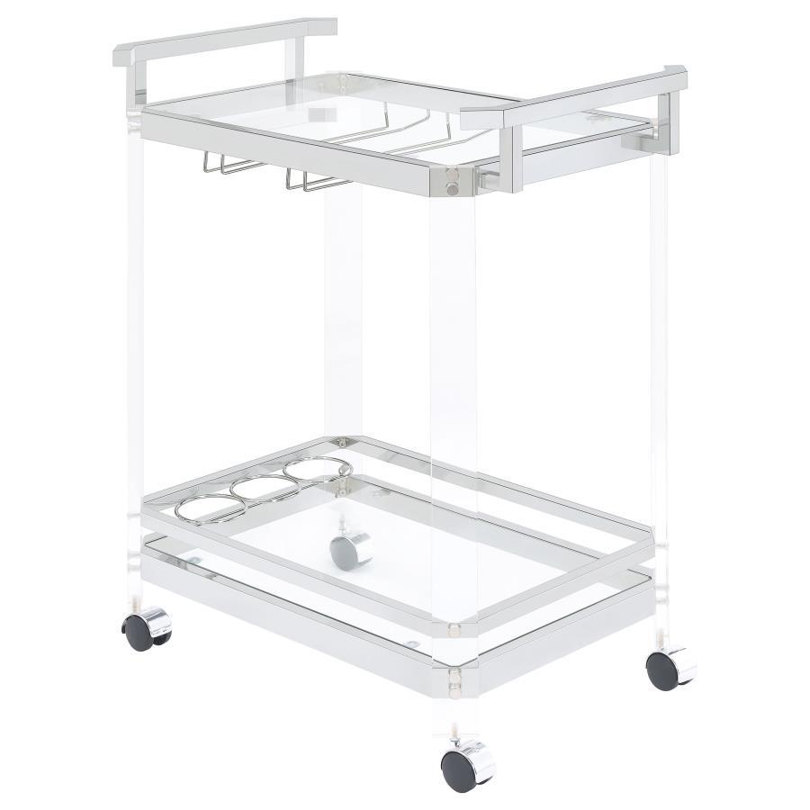 Coaster Fine Furniture Jefferson - 2-Tier Glass Shelf Acrylic Bar Cart - Chrome | Meri Furniture