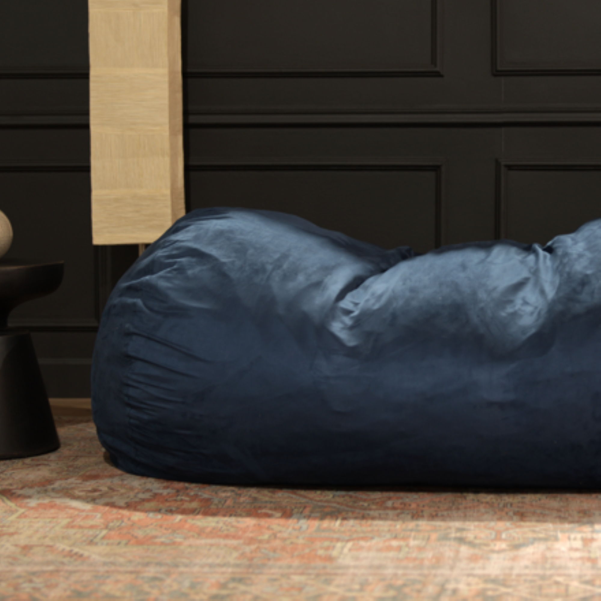 Marlin - 6.5 Foot Cylindrical Bean Bag With Removable Suede Cover - Midnight Blue