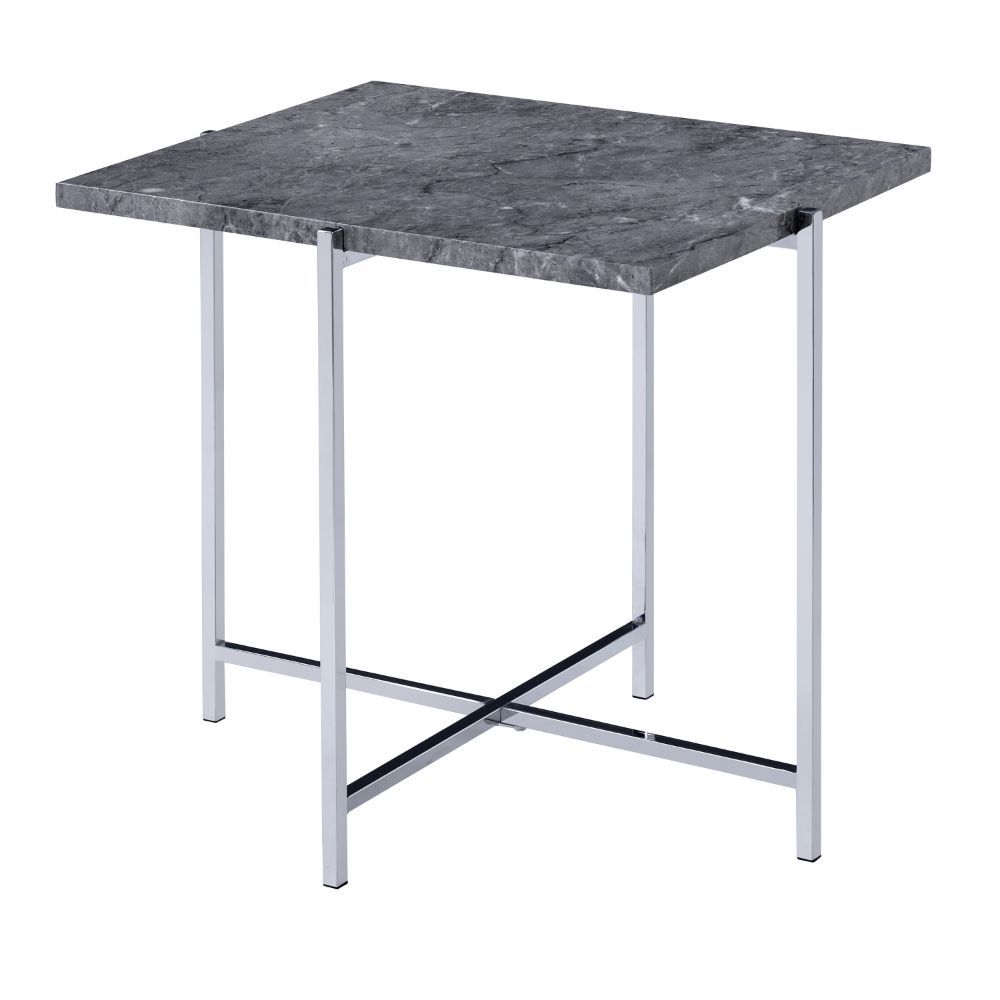 ACME Adelae - End Table - Faux Marble & Chrome | Meri Furniture