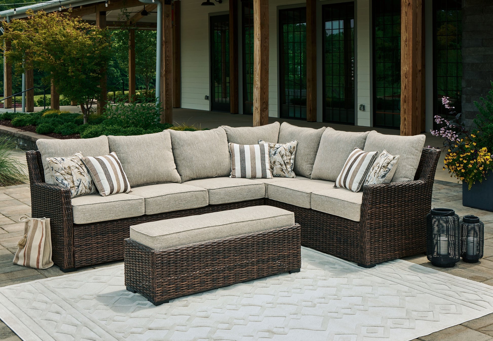 Signature Design by Ashley® Brook Ranch - Brown - Sofa Sectional, Bench With Cushion (Set of 3) | Meri Furniture
