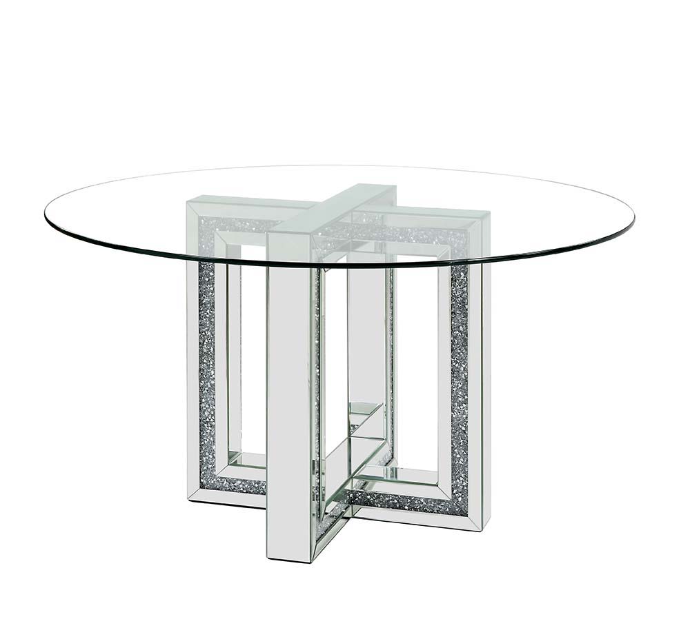 ACME Noralie - Dining Table - Mirrored & Faux Diamonds | Meri Furniture