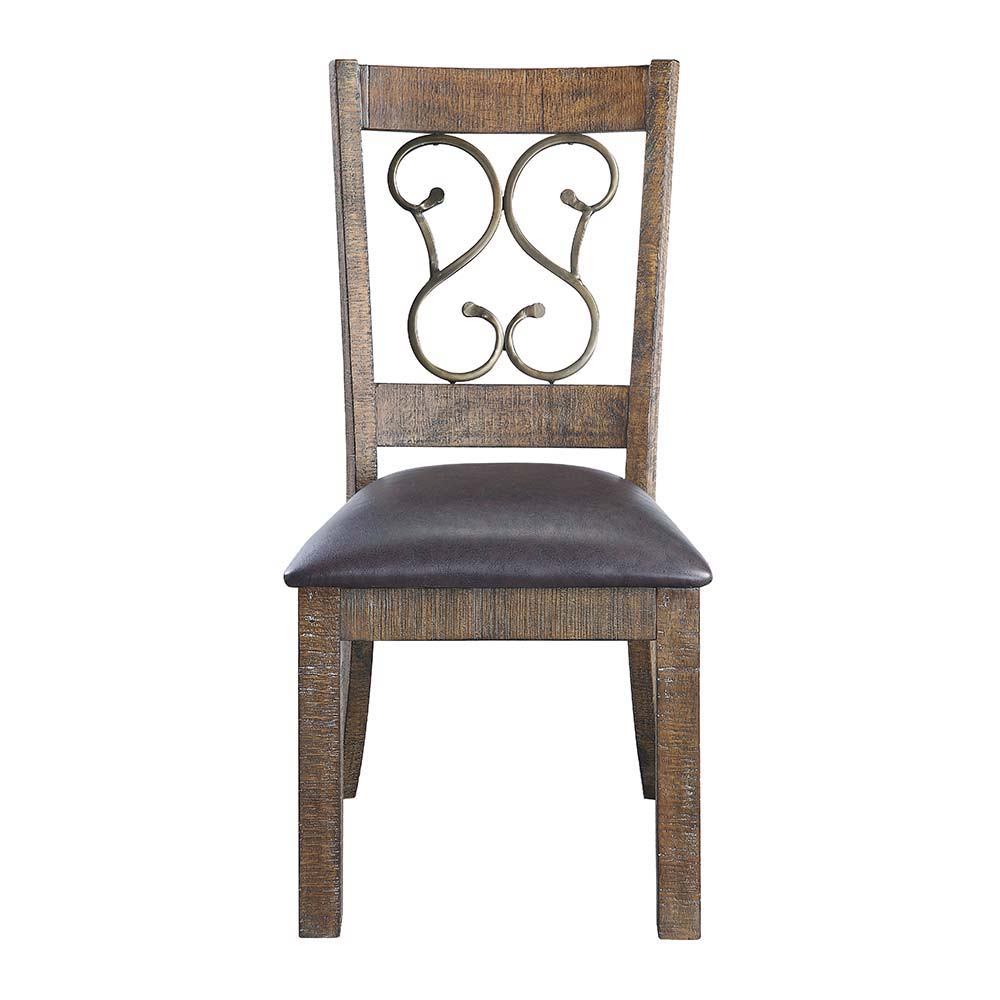 Raphaela - Side Chair Set of 2) - Black Synthetic Leather & Weathered Cherry