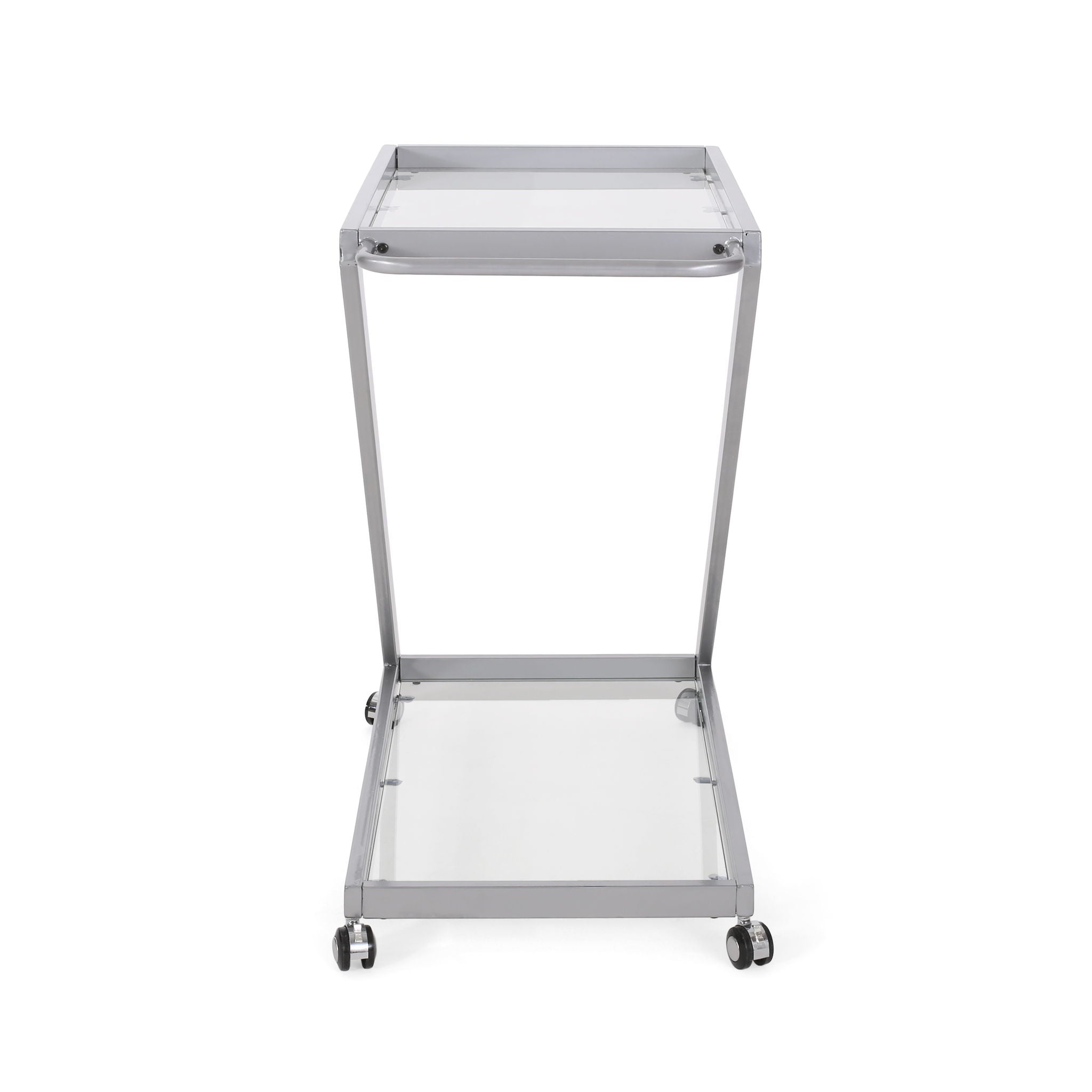 Modern Z Shaped Bar Cart With Tempered Glass Shelves - Silver