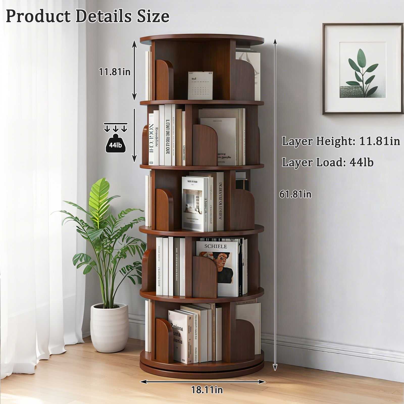 5 Tier Rotating Bookshelf, Spinning Design