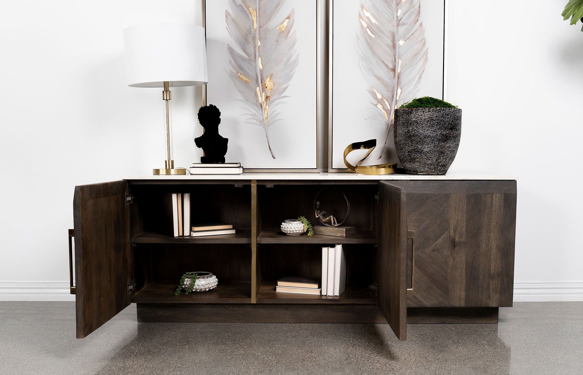Coaster Fine Furniture Dennis - 3 Door Marble Top Sideboard Buffet - Tobacco Gray | Meri Furniture