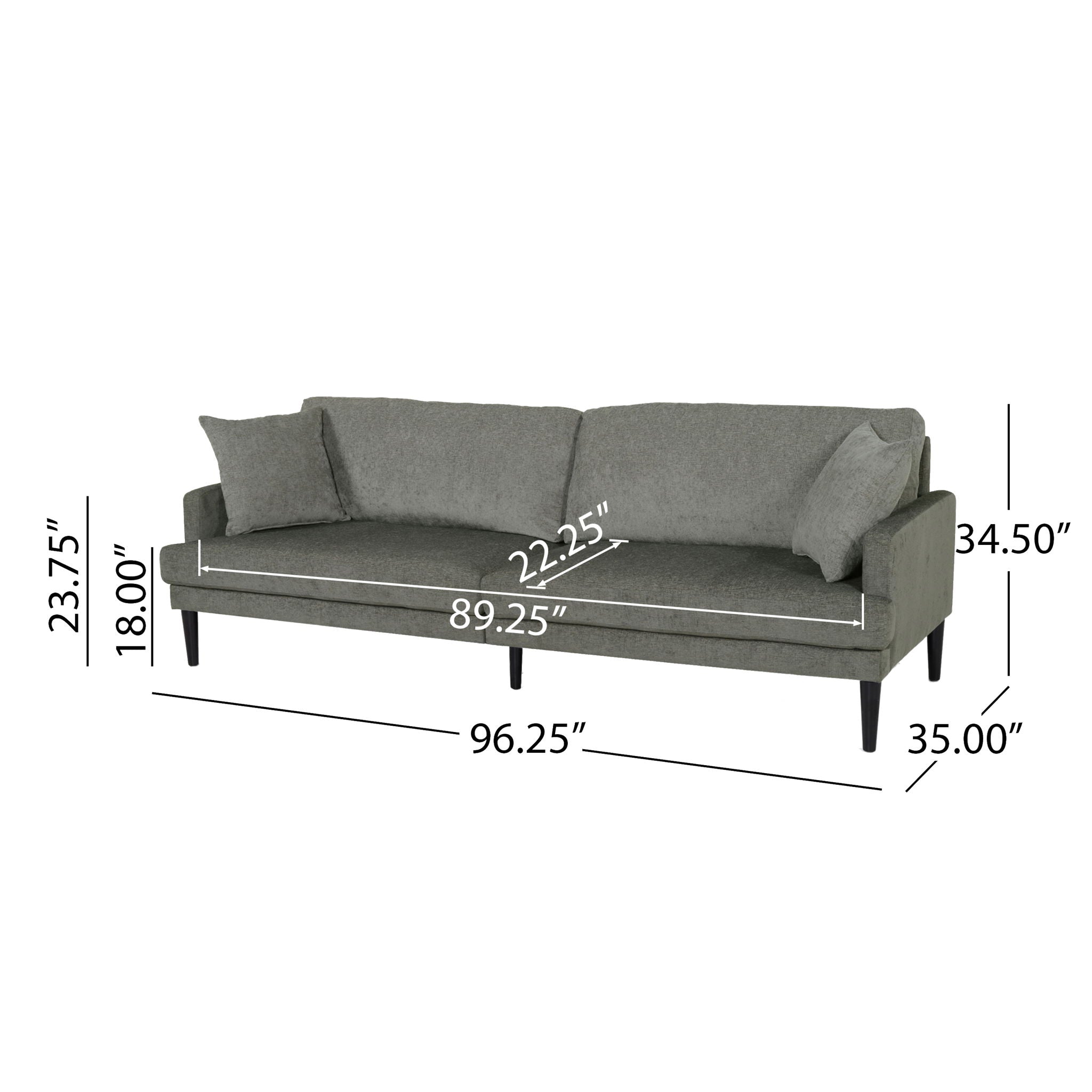 Contemporary 3 Seater Sofa With Plush Upholstery - Gray