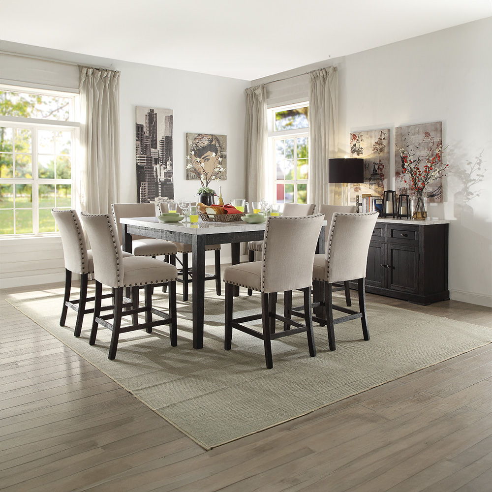 Nolan - Counter Height Chair Set of 2) - Beige Linen & Salvage Dark Oak