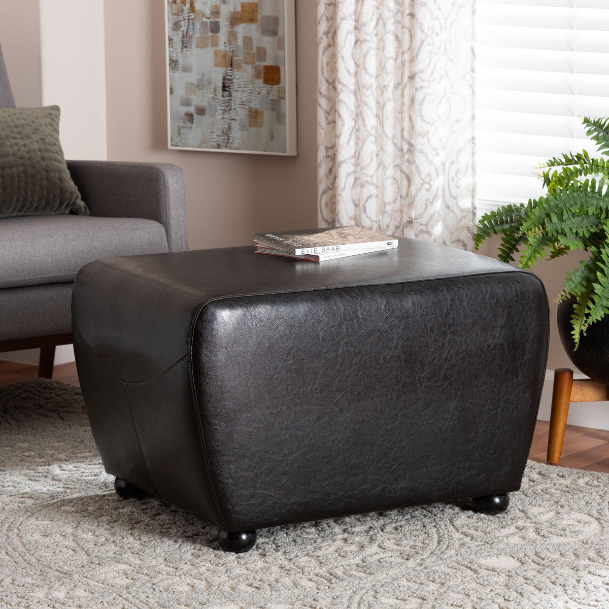 Dark Brown FauxOttoman with Rounded Sides