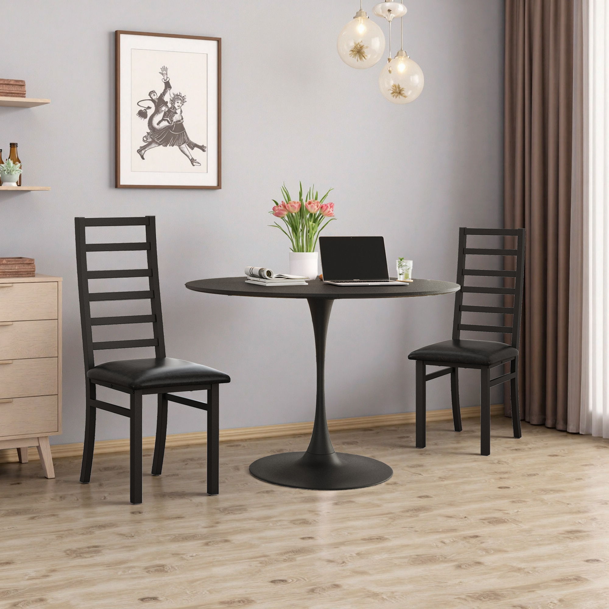 Metal Dining Chairs With Steel Legg, High Back Armless Design