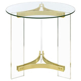 Janessa - Round Glass Top Acrylic Leg End Table Matte - Brass