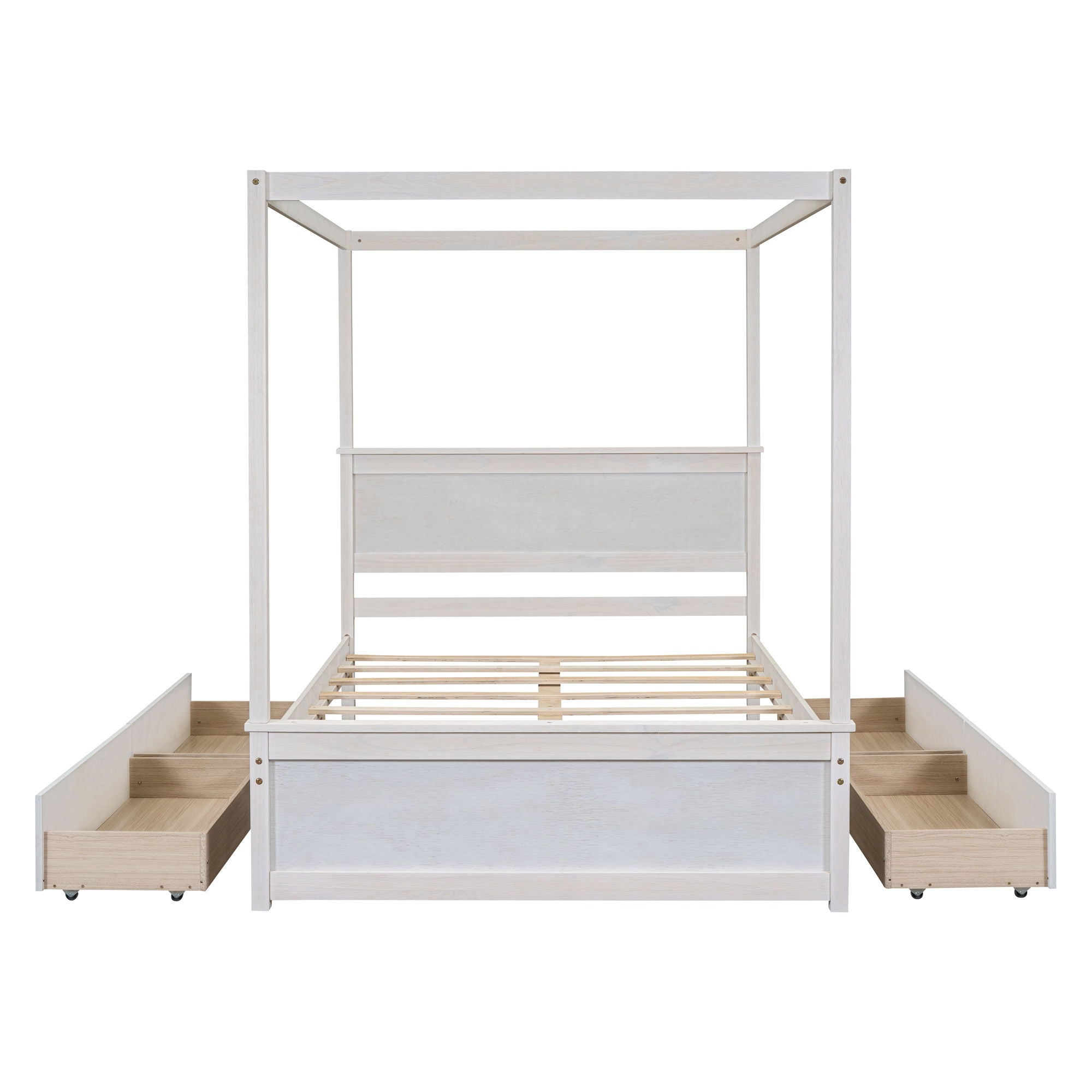 Canopy Platform Bed With Drawers, Support Slats, No Box Spring Needed