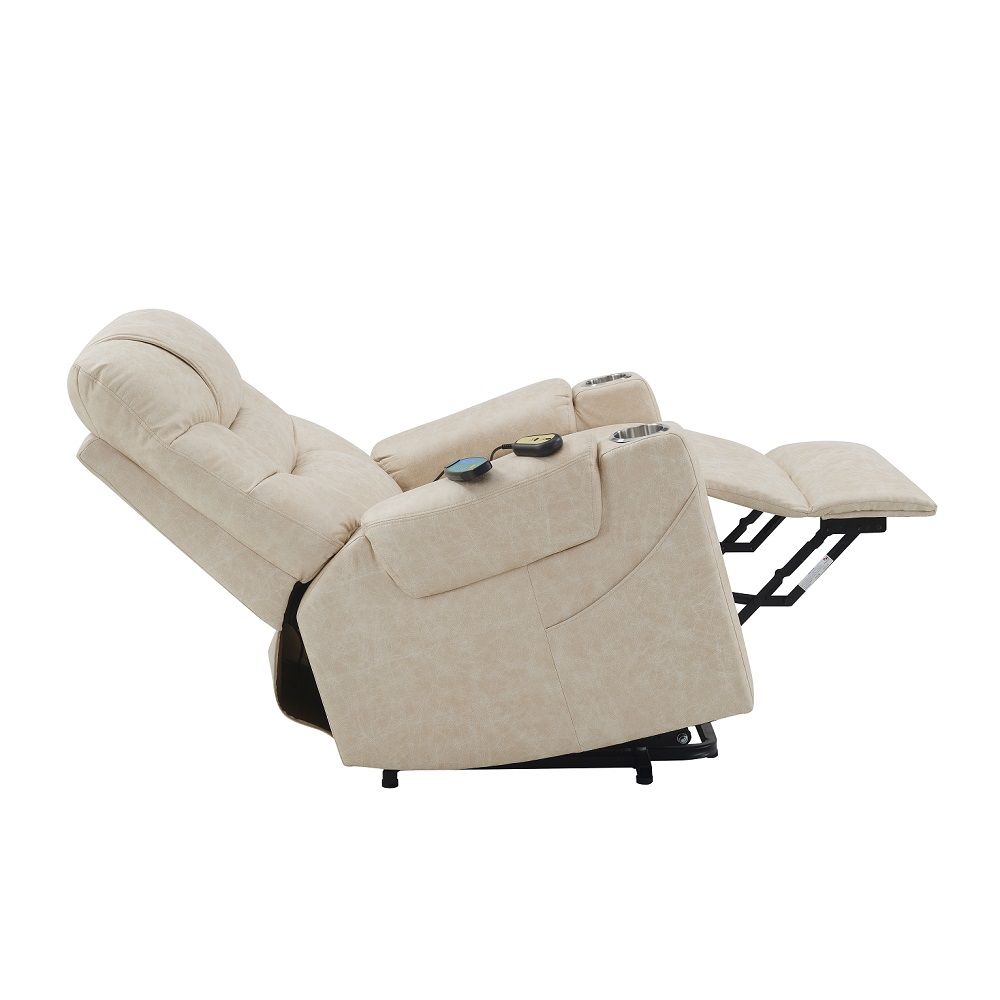 Nairi - Power Recliner With Lift & Heating & Massage - Ivory Leather Aire