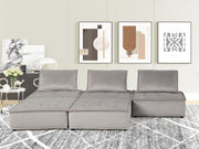 Anna 120"W Light Gray Velvet 5 Pc Sectional Sofa Ottoman
