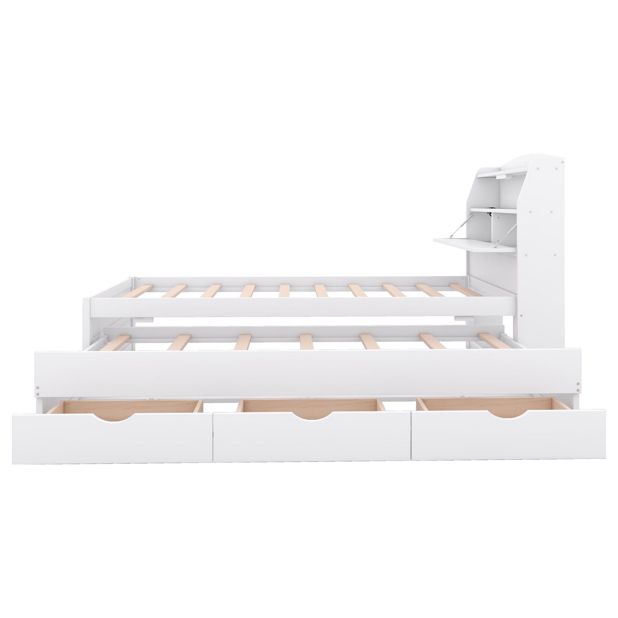 LED Platform Bed With Trundle With Storage Headboard With Drawers