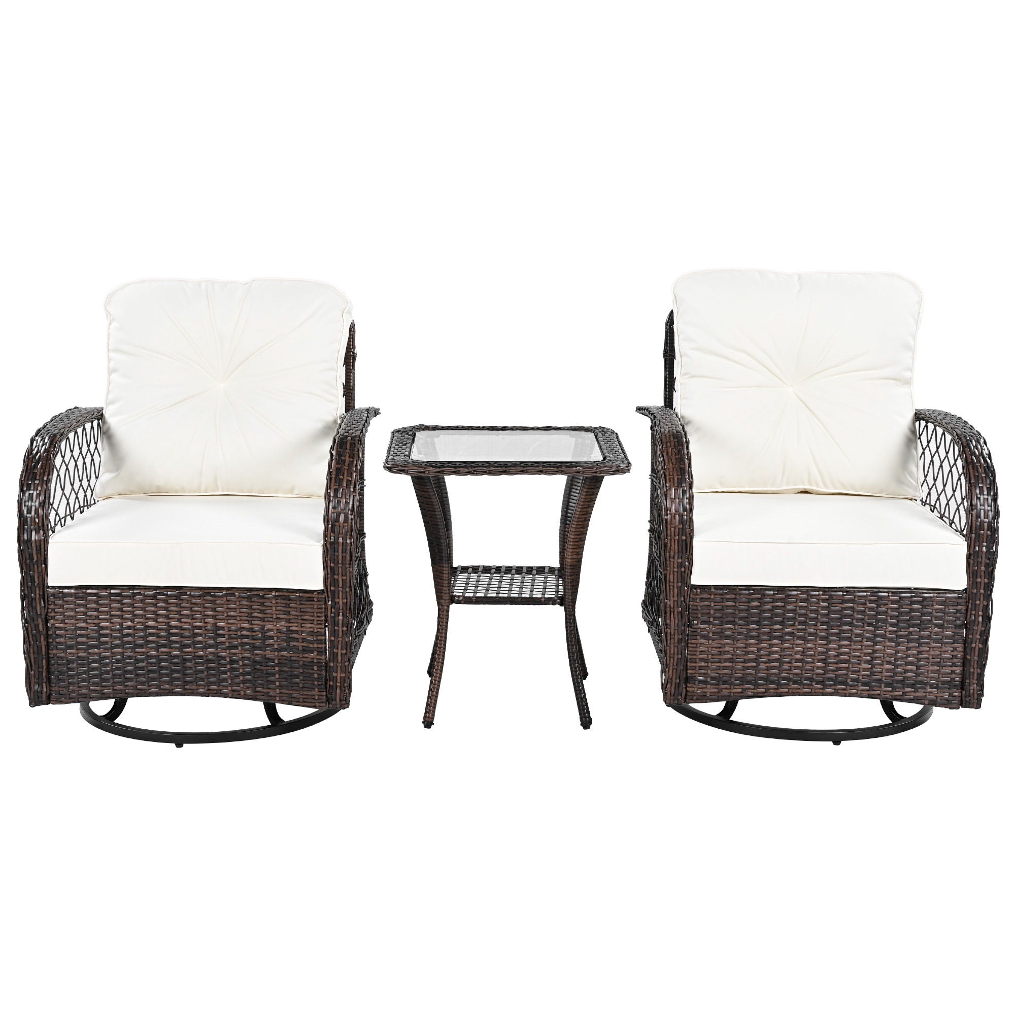 3 Piece Outdoor Chair & Table Set Chat Set, 2 Person Rattan Seating Group