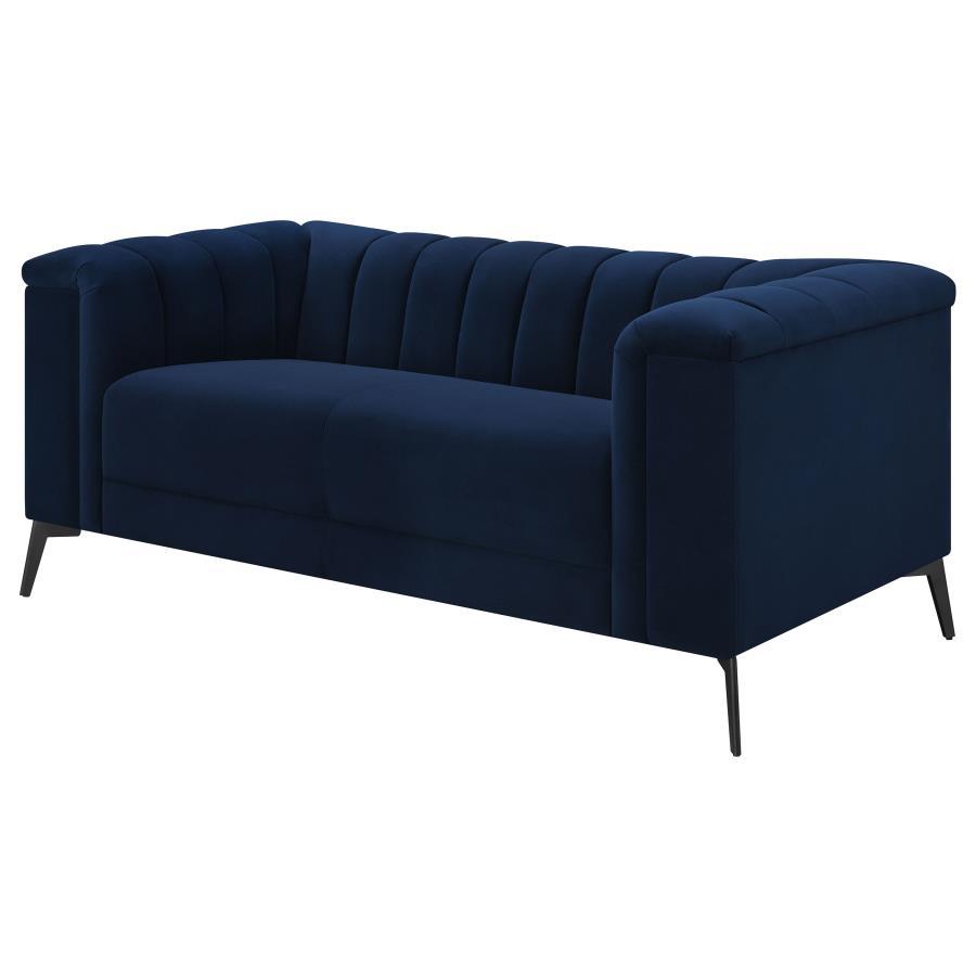Coaster Fine Furniture Chalet - Upholstered Tuxedo Arm Tufted Loveseat - Blue | Meri Furniture