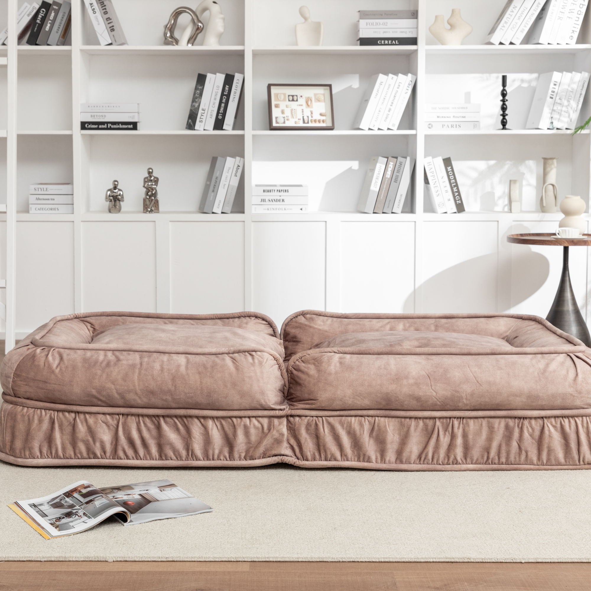 Upholstered Human Dog Bed And Pets, Bean Bag Floor Sofa With Massage Pillow, 5 Adjustable Positions & 2 Soft Pillows