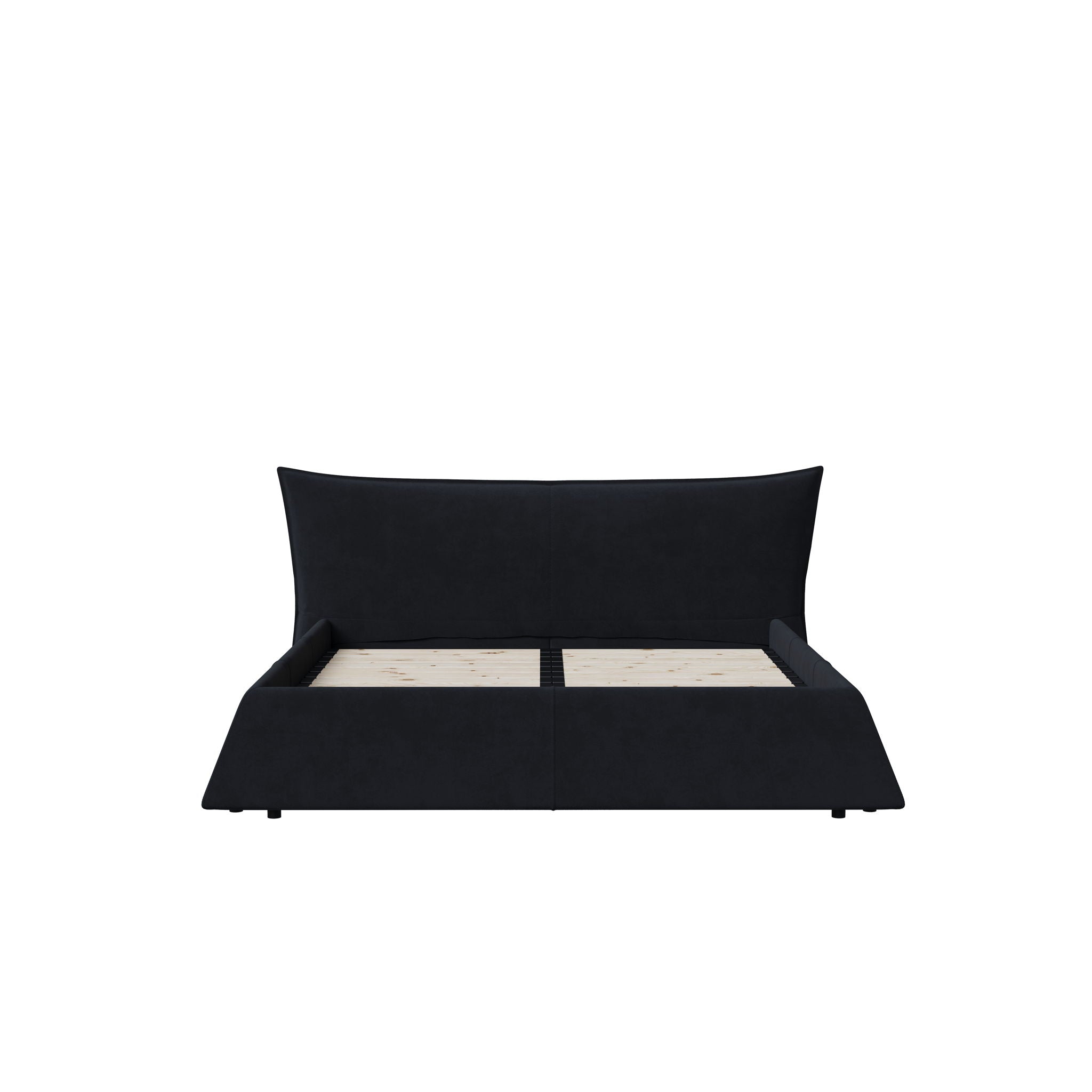Upholstered Platform Bed With Special Shaped Velvet Headboard