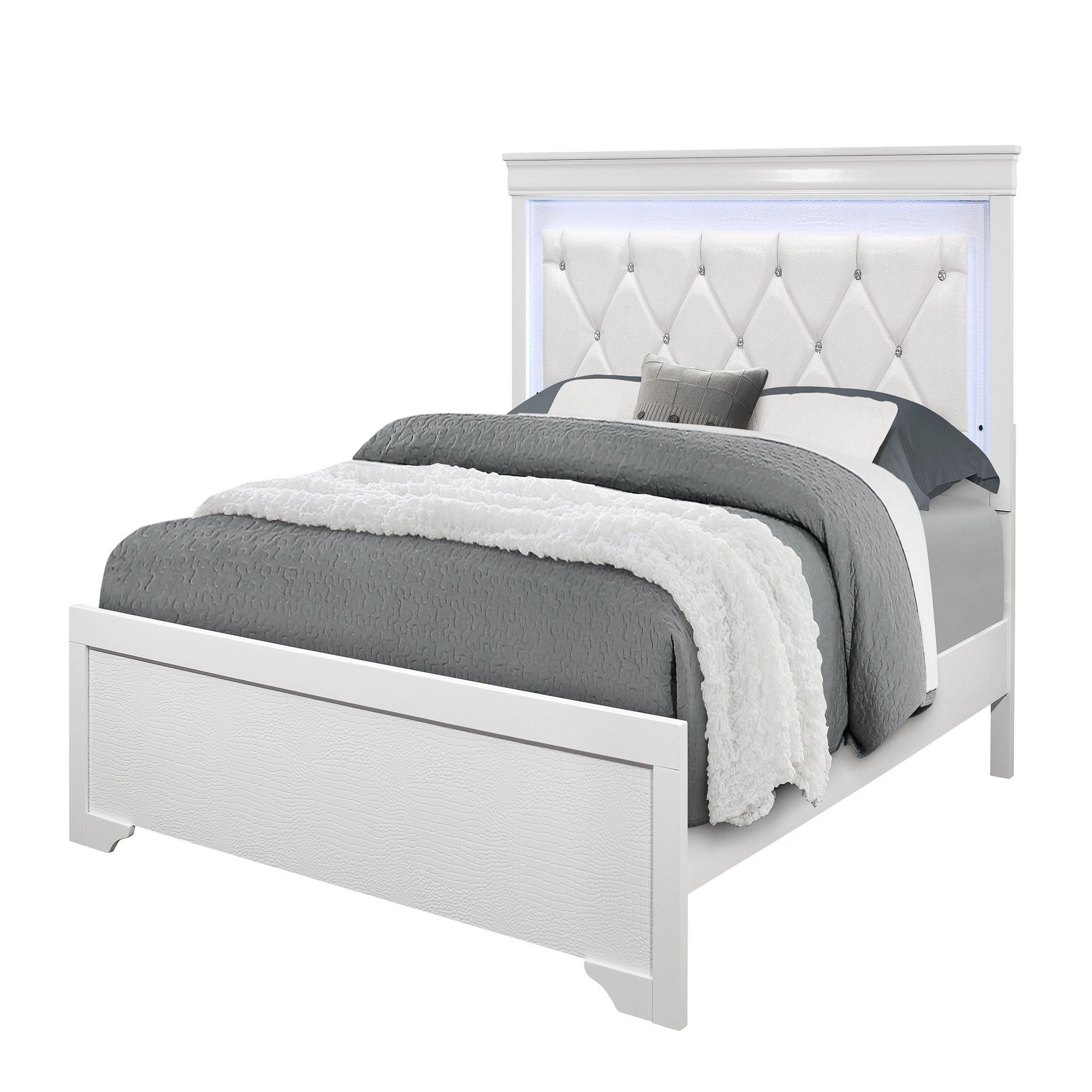 Shaker - Bed With LED Lighting And Crystal Inspired Tufted Headboard
