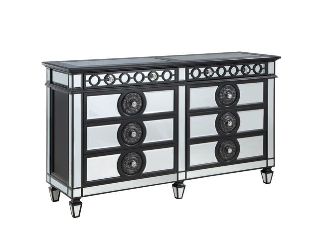 ACME Varian II - Dresser - Black Velvet & Black & Sliver Finish | Meri Furniture