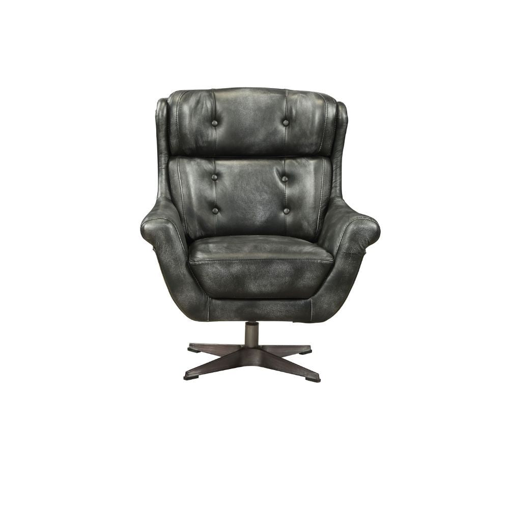 ACME Asotin - Accent Chair - Vintage Black Top Grain Leather | Meri Furniture