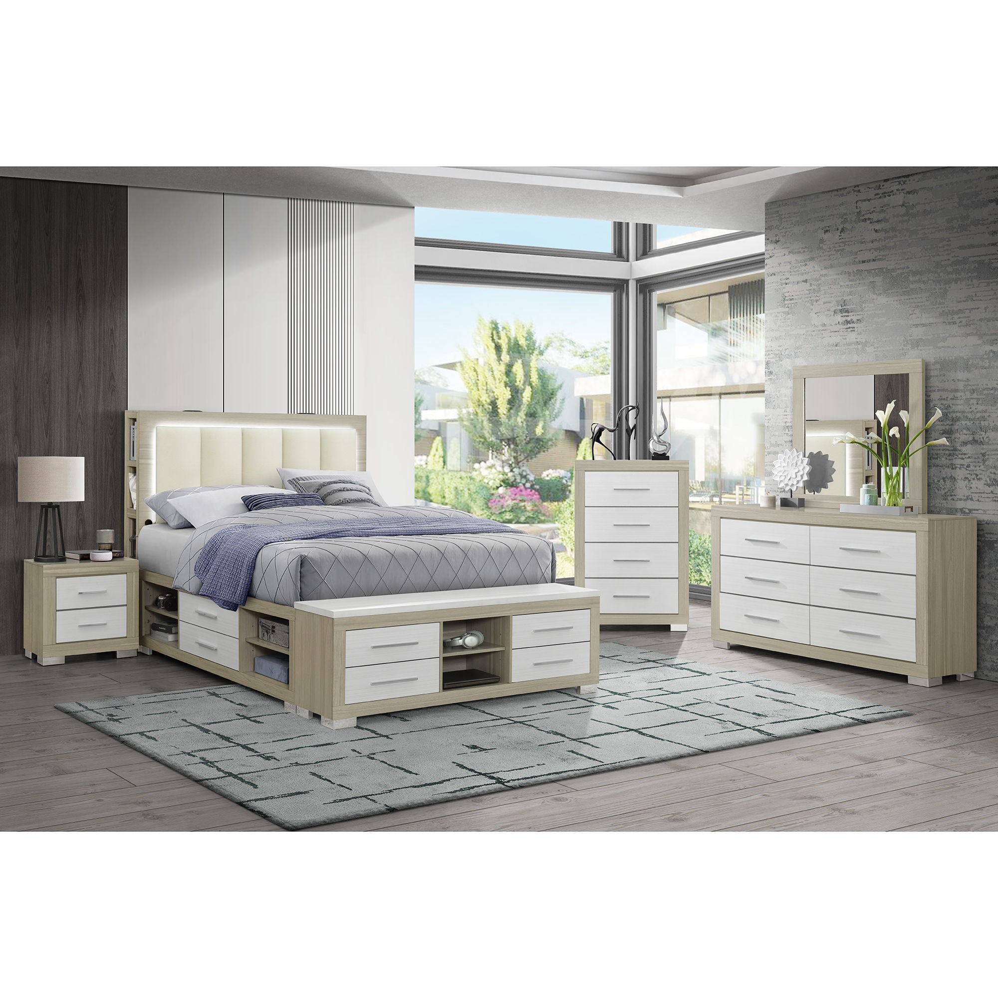 Messa - 5 Piece Bedroom Set With Bookcase Headboard