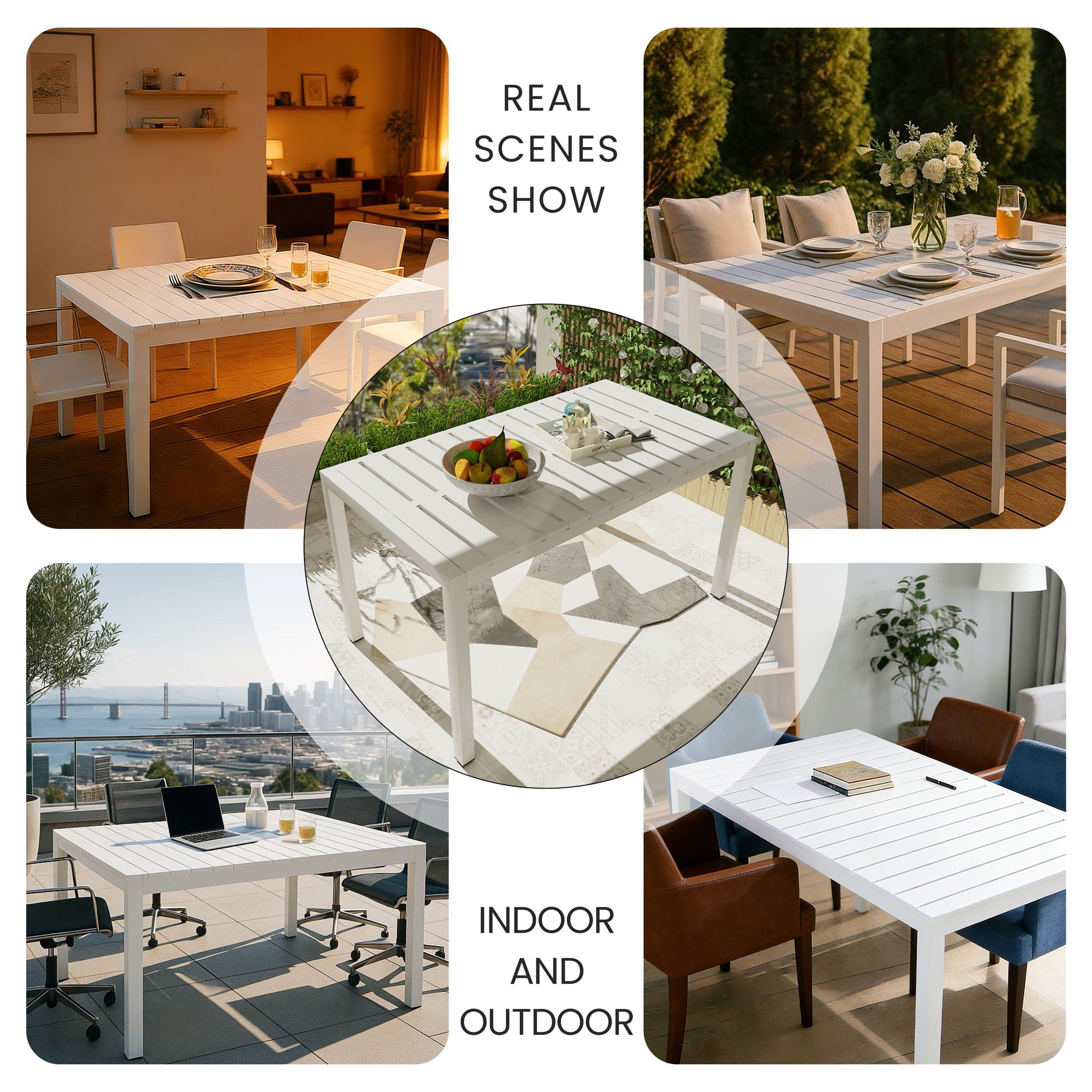 4 Piece Set Of Modern Striped Color- Blocking Single Chairs With Long Table