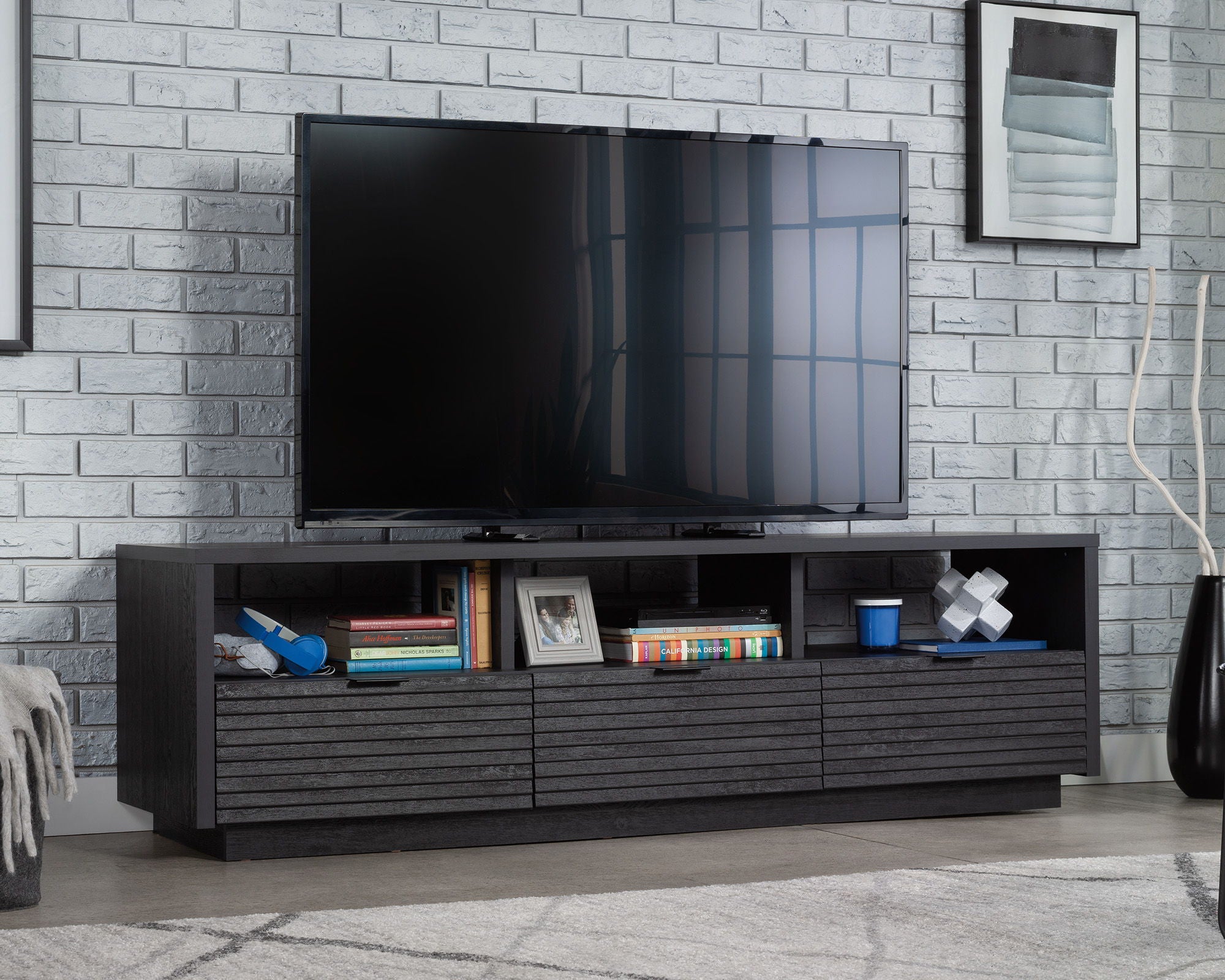 TV Credenza with Drawers in Raven Oak