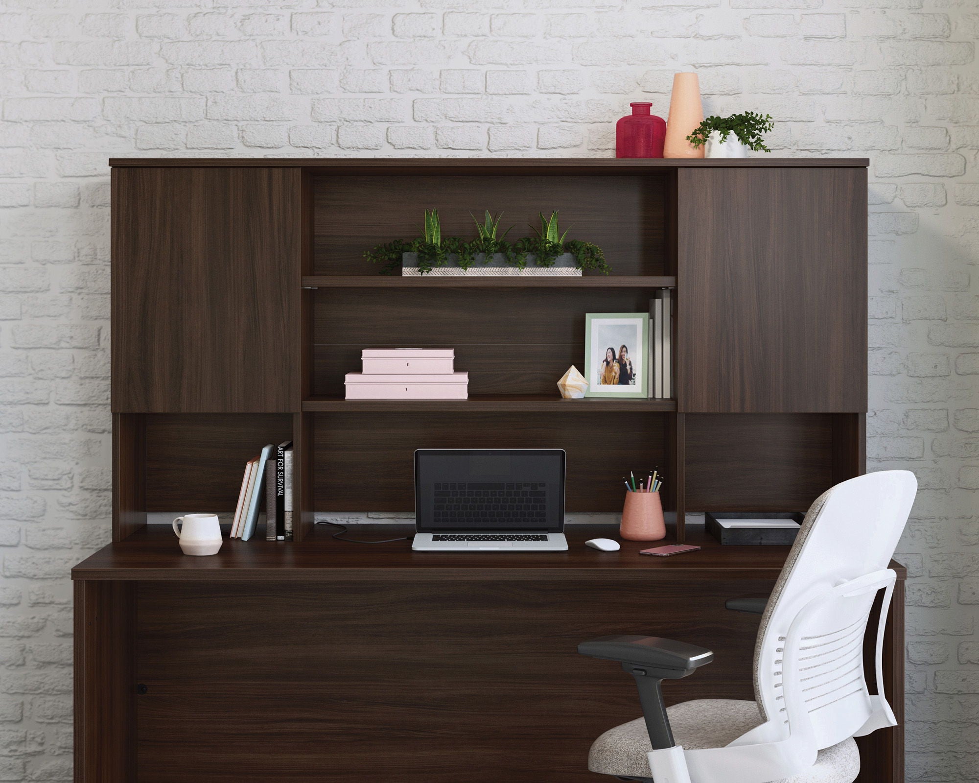 Commercial Desktop Hutch in Noble Elm