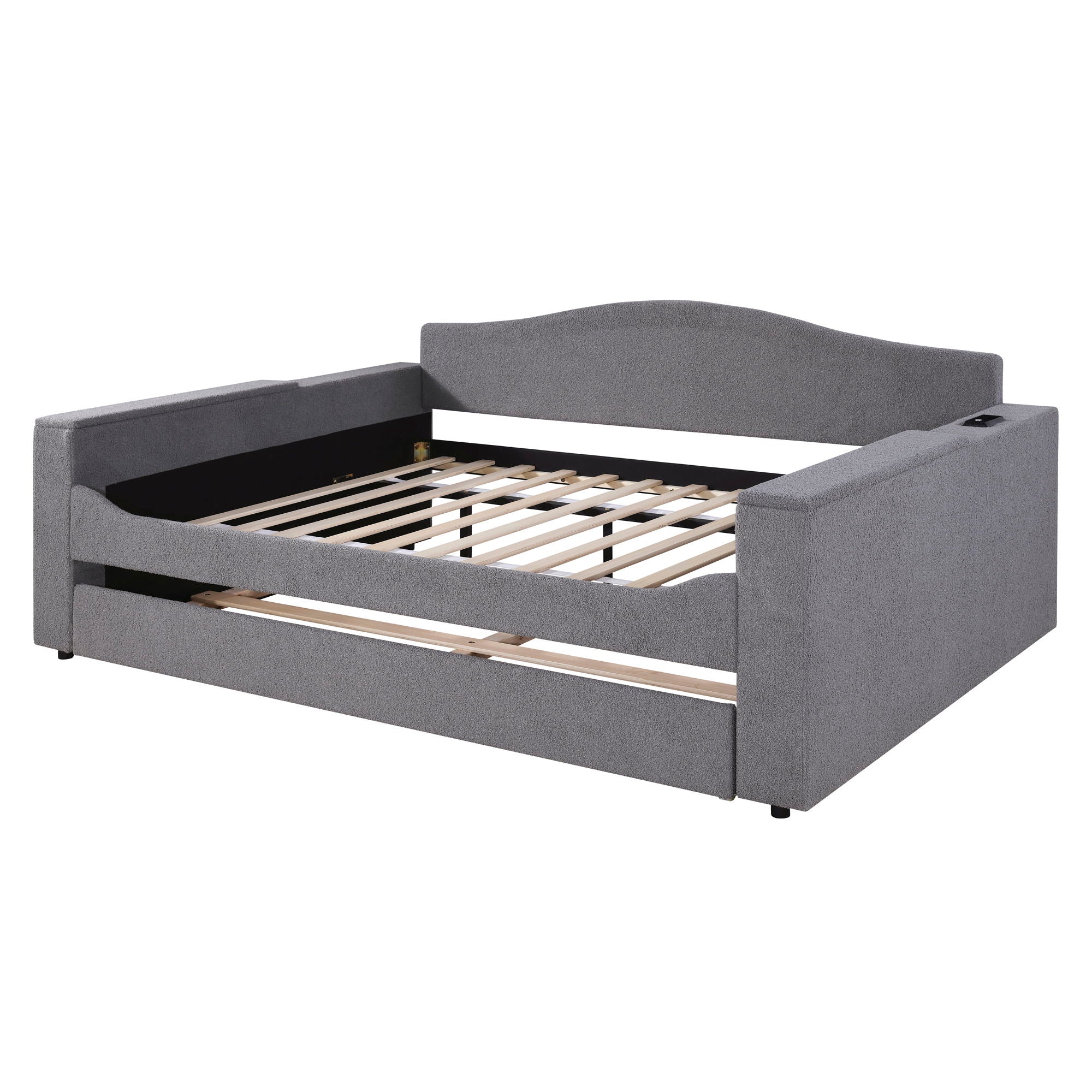 Upholstered Daybed With Storage Armrests, Trundle And Latest Integrated Bluetooth Audio System