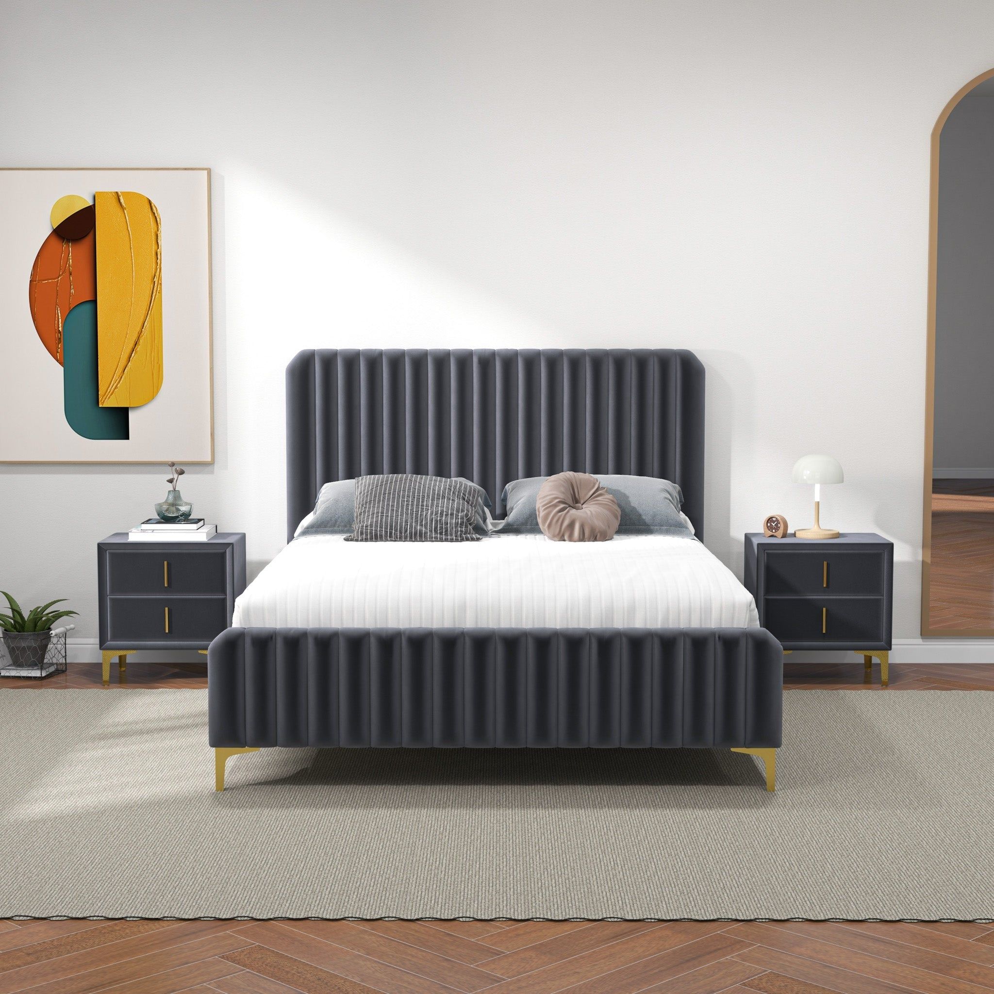 Bethany - Queen Upholstered Platform Bed - Gray
