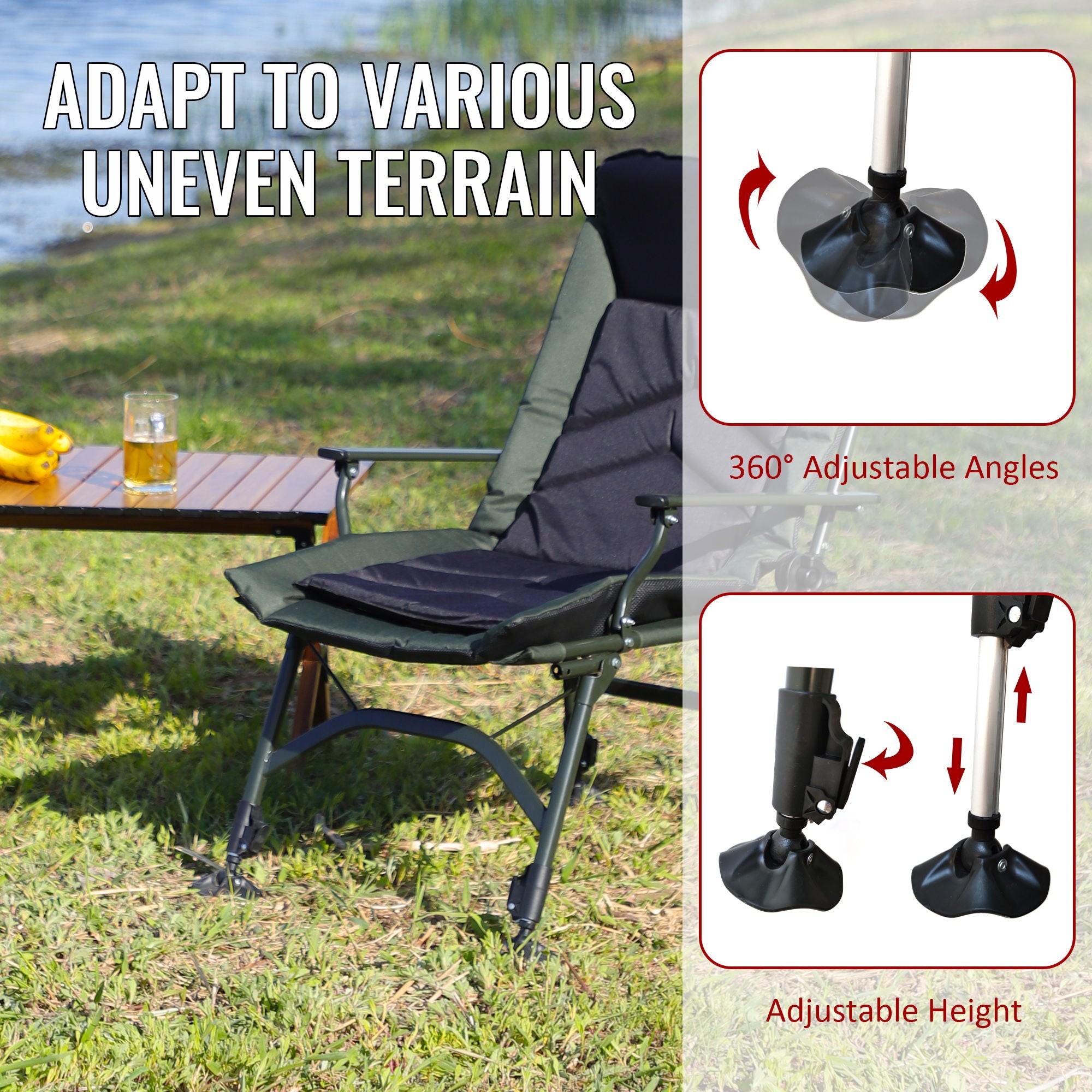 Camping Lounge Chair, Portable Folding Reclining Camping With Adjustable Backrest For Indoor And Outdoor Camping Beach Hiking Fishing - Green / Black