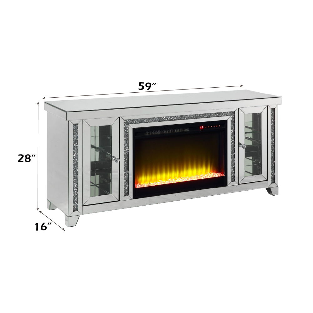 Noralie - TV Stand With Fireplace & LED - Mirrored & Faux Diamonds