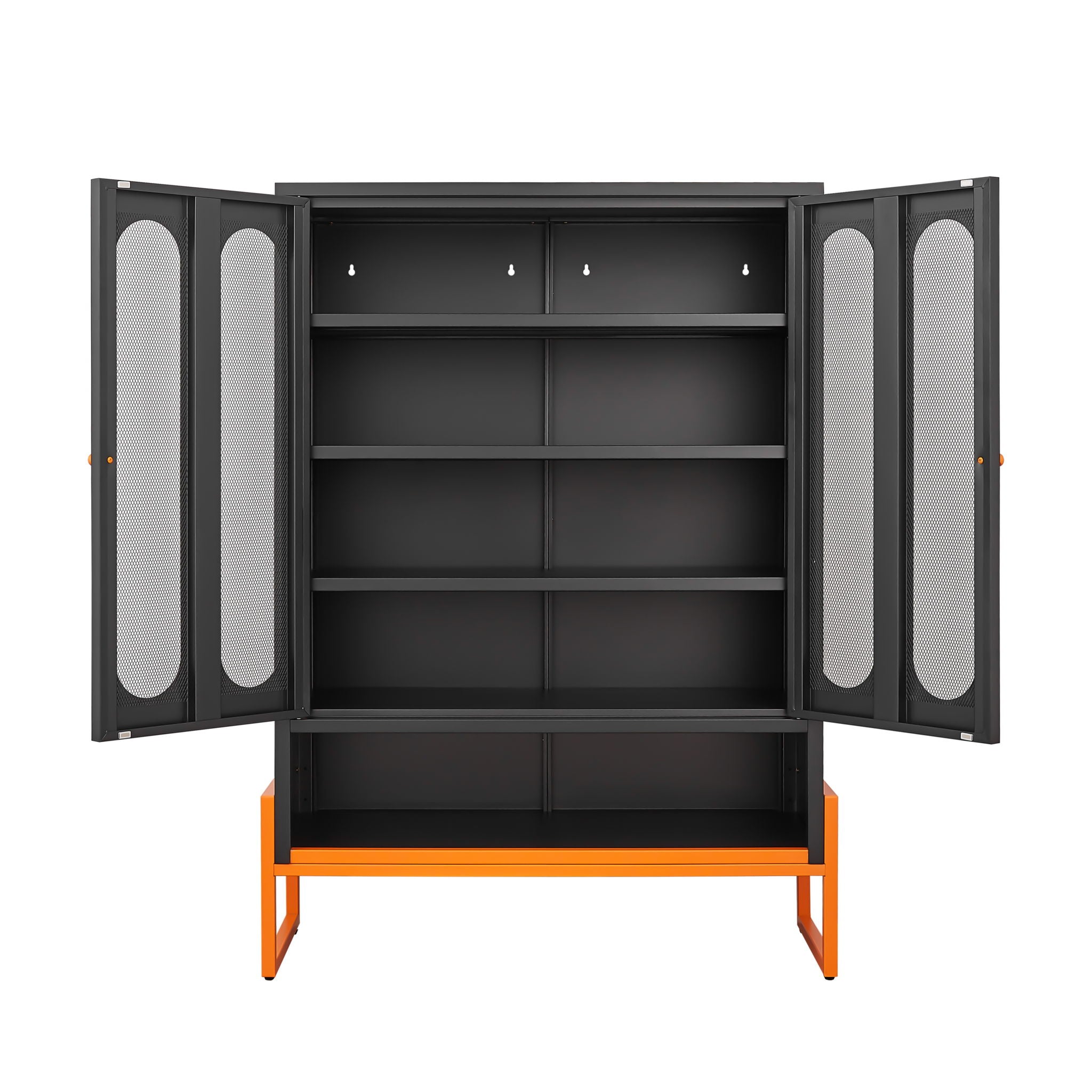 Modern Metal Shoe Cabinet With DoublebSided Mesh Doors And Adjustable Partitions