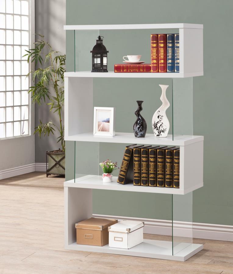 Coaster Fine Furniture Emelle - 4-Shelf Glass Panel Bookshelf | Meri Furniture