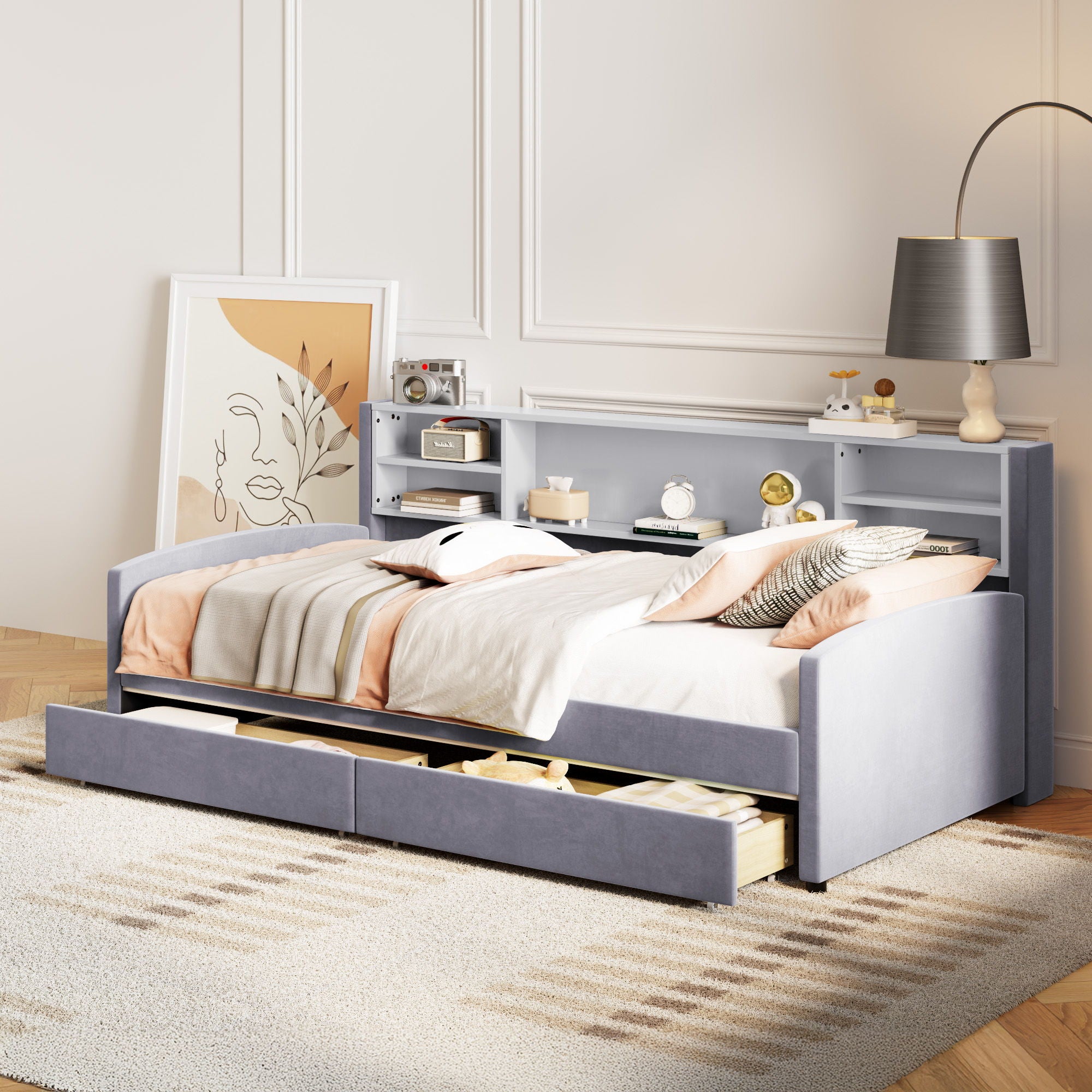 Luxurious Upholstered Platform Bed With Storage Drawers