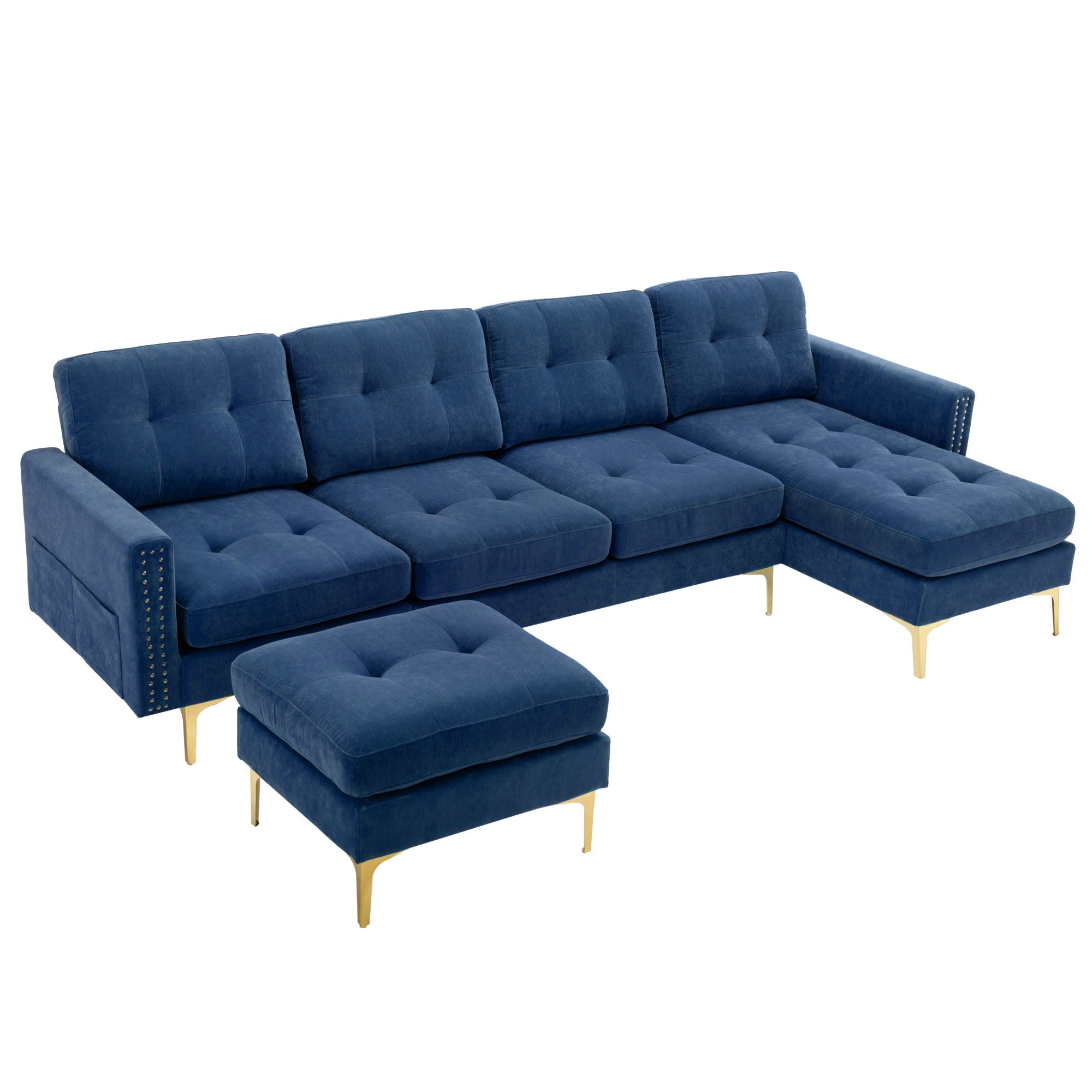 Modern L - Shape Convertible Sectional Sofa With Movable Ottoman